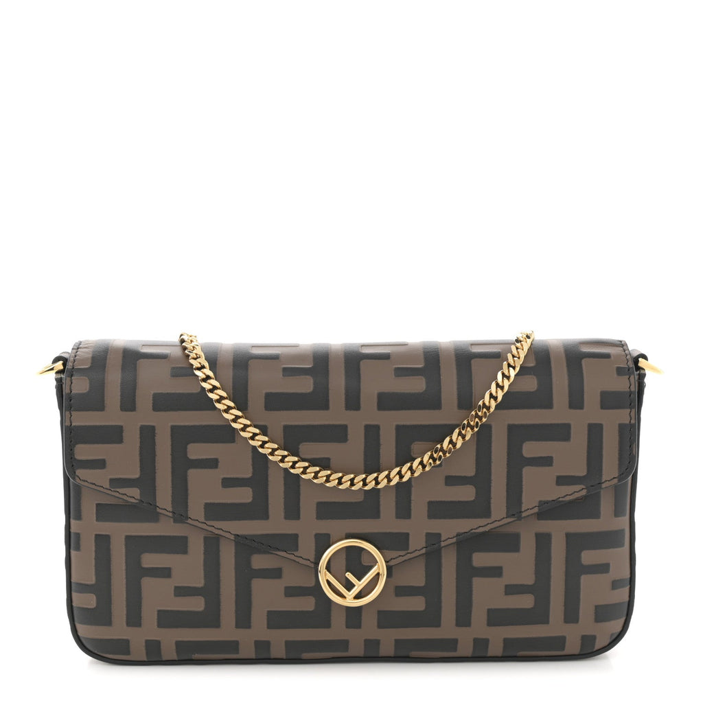 Vitello Soft F is Fendi Bi-Color FF 1974 Embossed Envelope Wallet On Chain with Pouches Maya Black