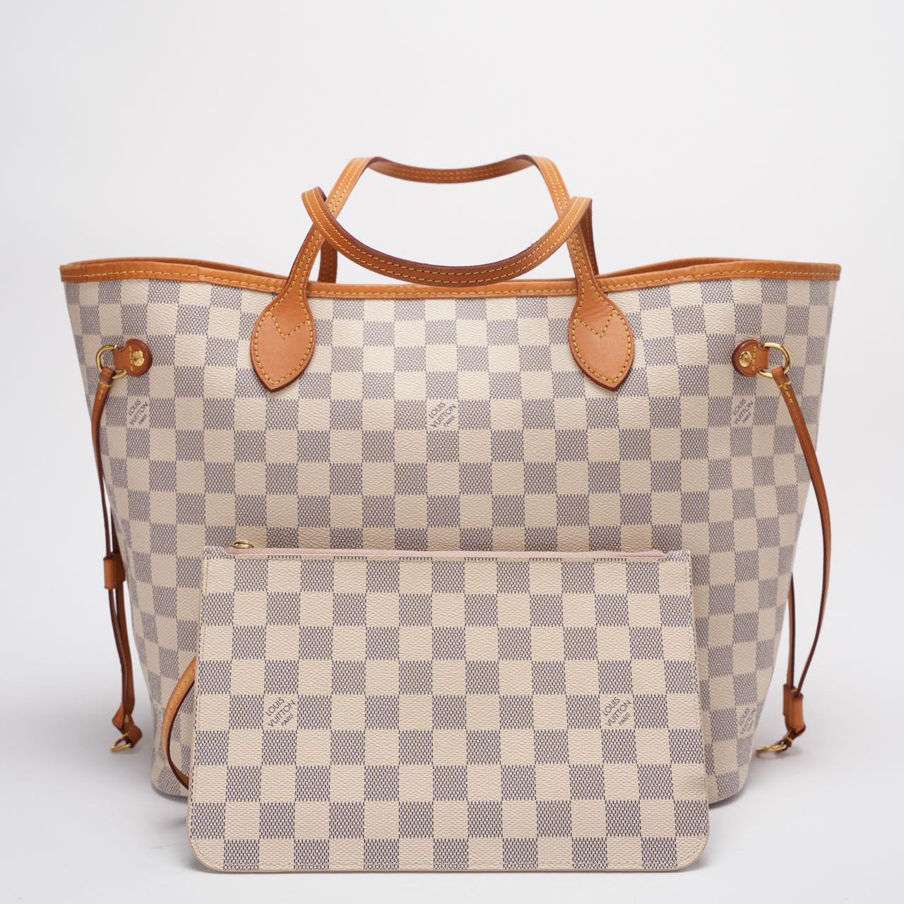 Louis Vuitton MM Damier Azur Beige Tote Bag with Removable Pouch