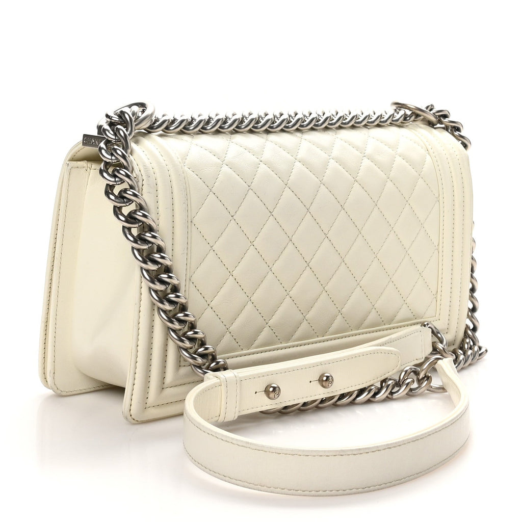 Calfskin Quilted Medium Boy Flap White