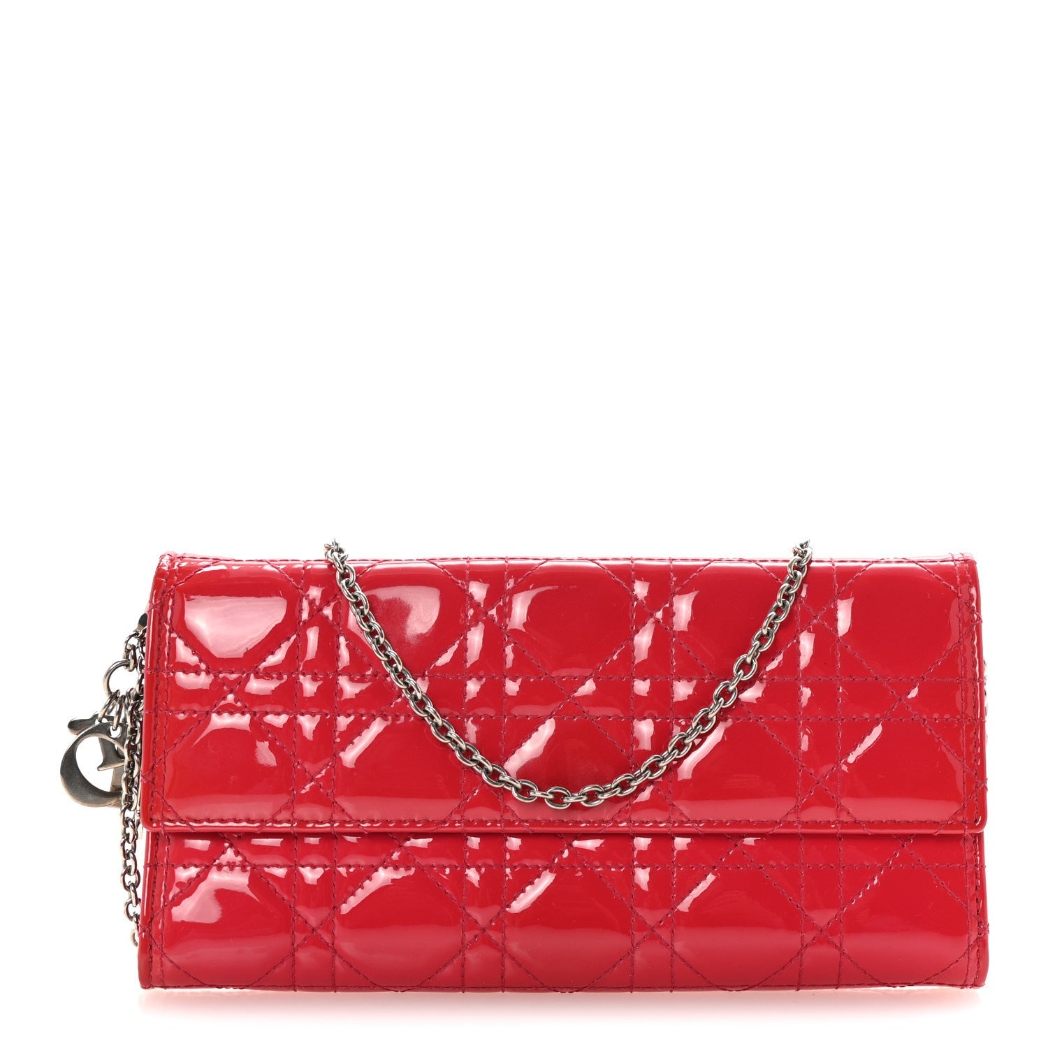 Patent Cannage Lady Dior Rendezvous Wallet On Chain Fuchsia