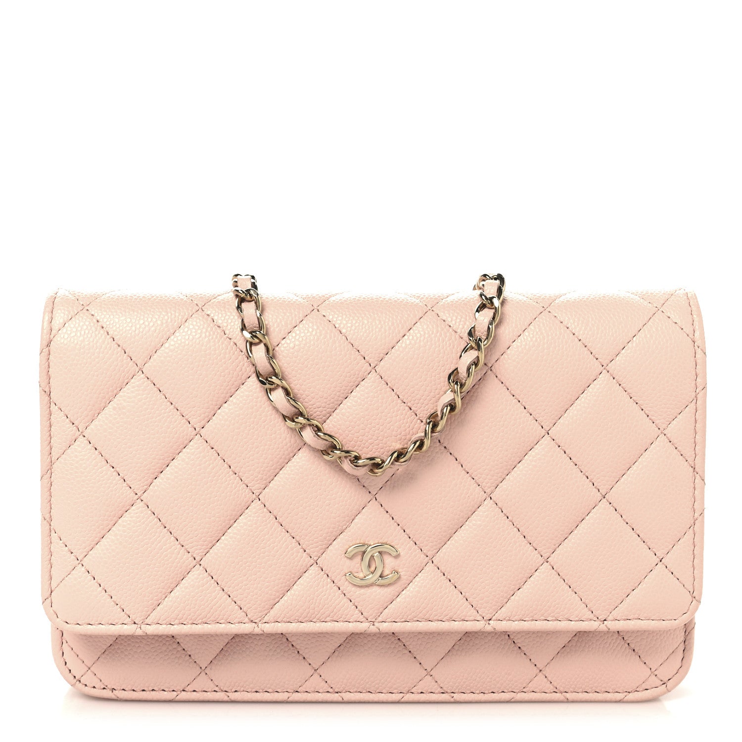 Caviar Quilted Wallet on Chain WOC Light Pink
