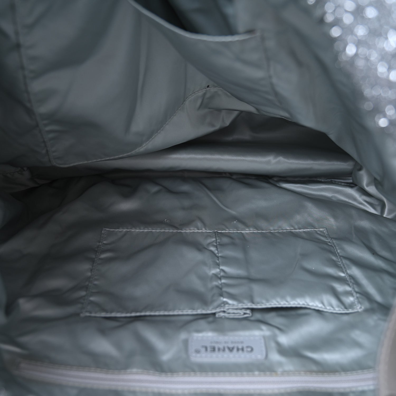 Knit Metallic Lambskin Large Shopping Tote Silver
