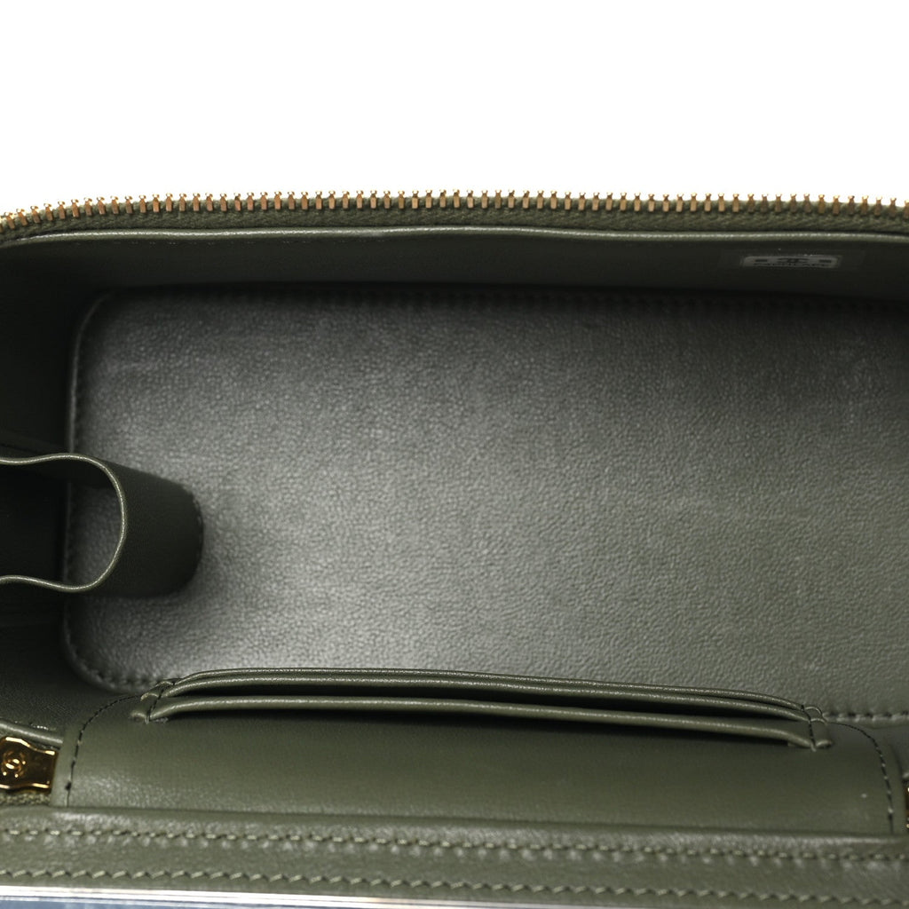 Shiny Crumpled Calfskin Quilted Pick Me Up Vanity Case Khaki