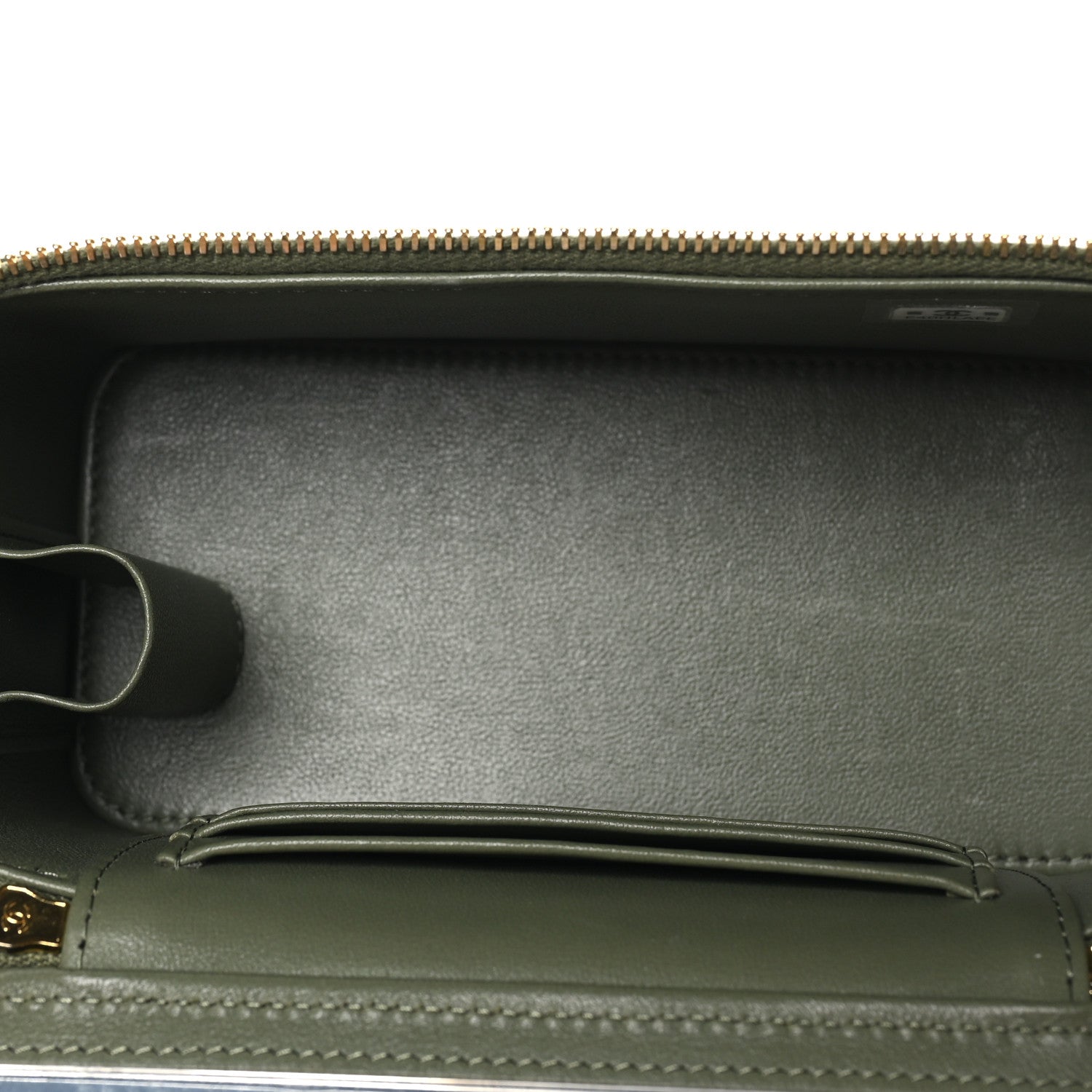 Shiny Crumpled Calfskin Quilted Pick Me Up Vanity Case Khaki