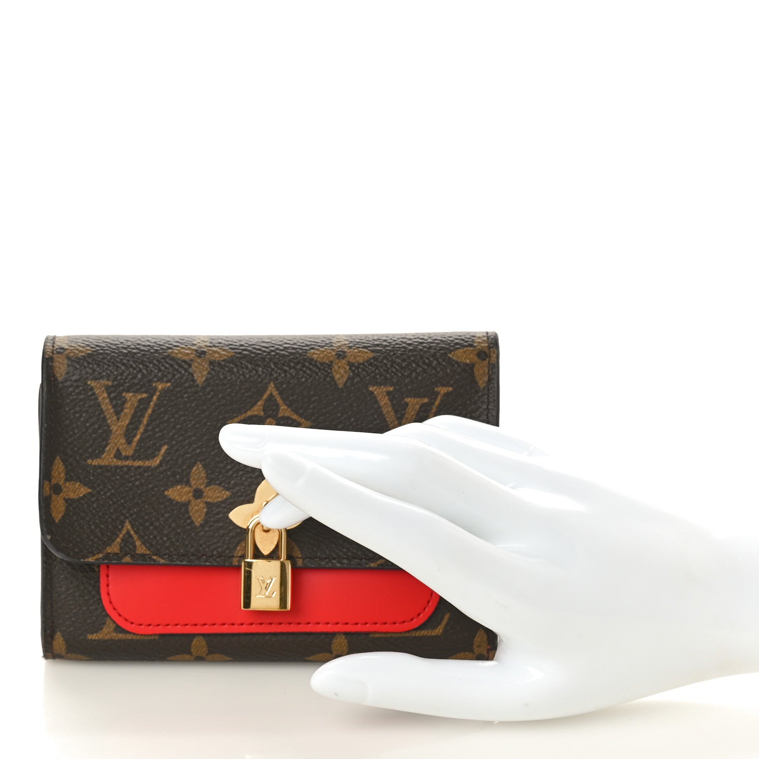 Monogram Flower Lock Compact Wallet Coquelicot