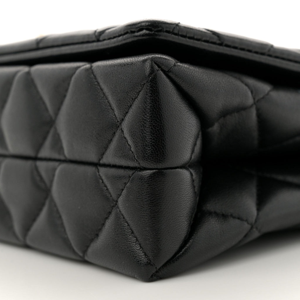 Shiny Lambskin Quilted Enamel CC Small Flap Black