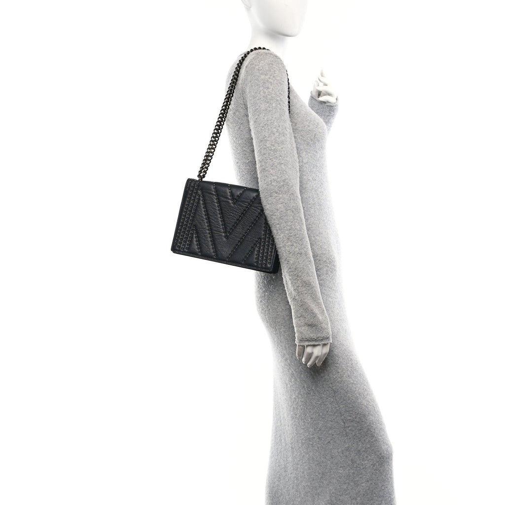 Calfskin Stud Disco Flap Crossbody Bag Black
