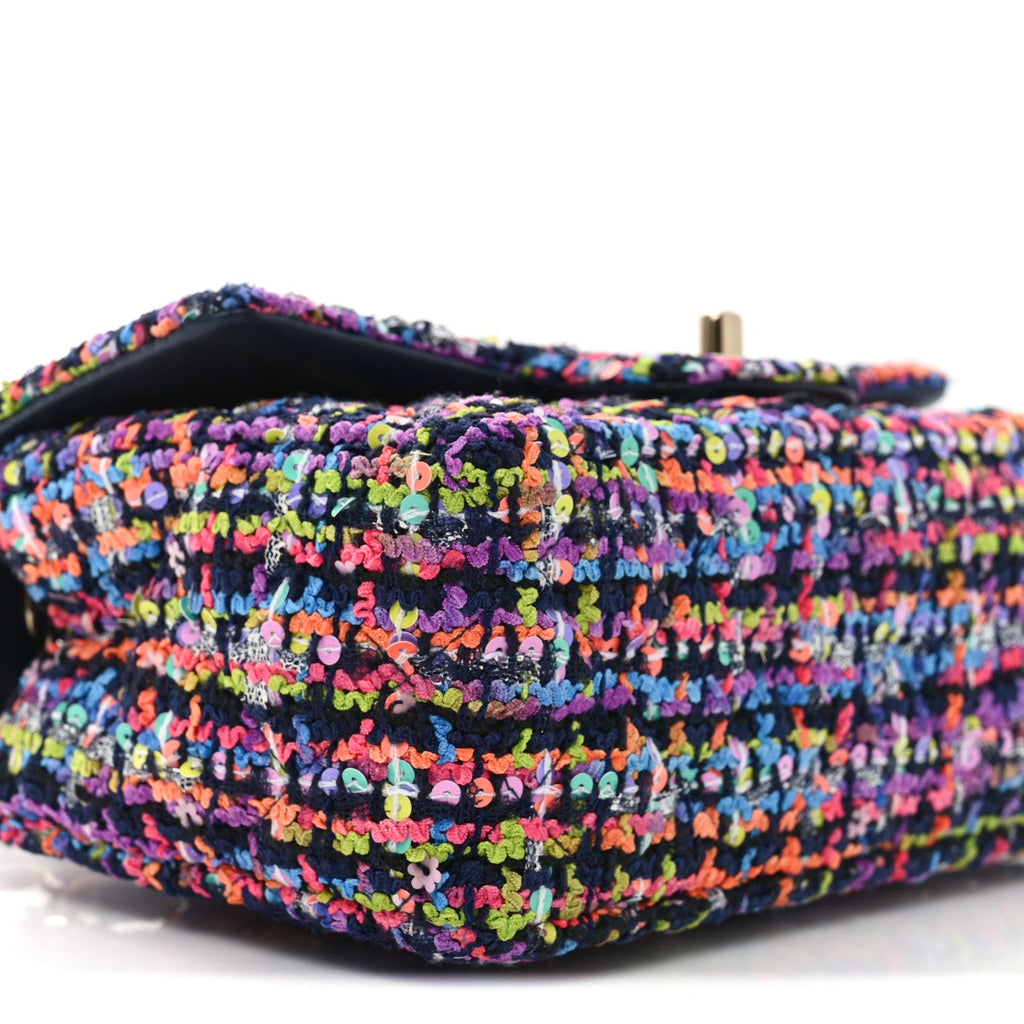 Tweed Quilted Mini Rectangular Flap Navy Blue Multicolor