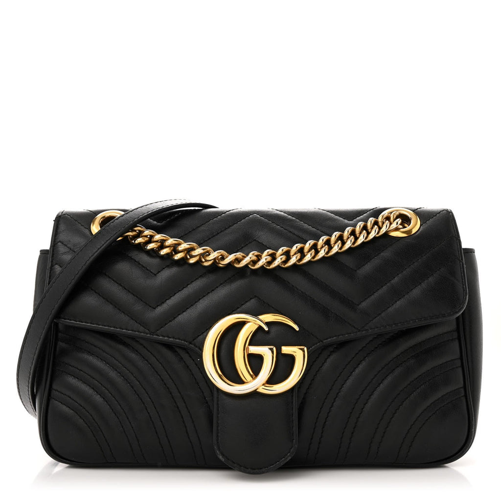 Calfskin Matelasse Small GG Marmont Shoulder Bag Black