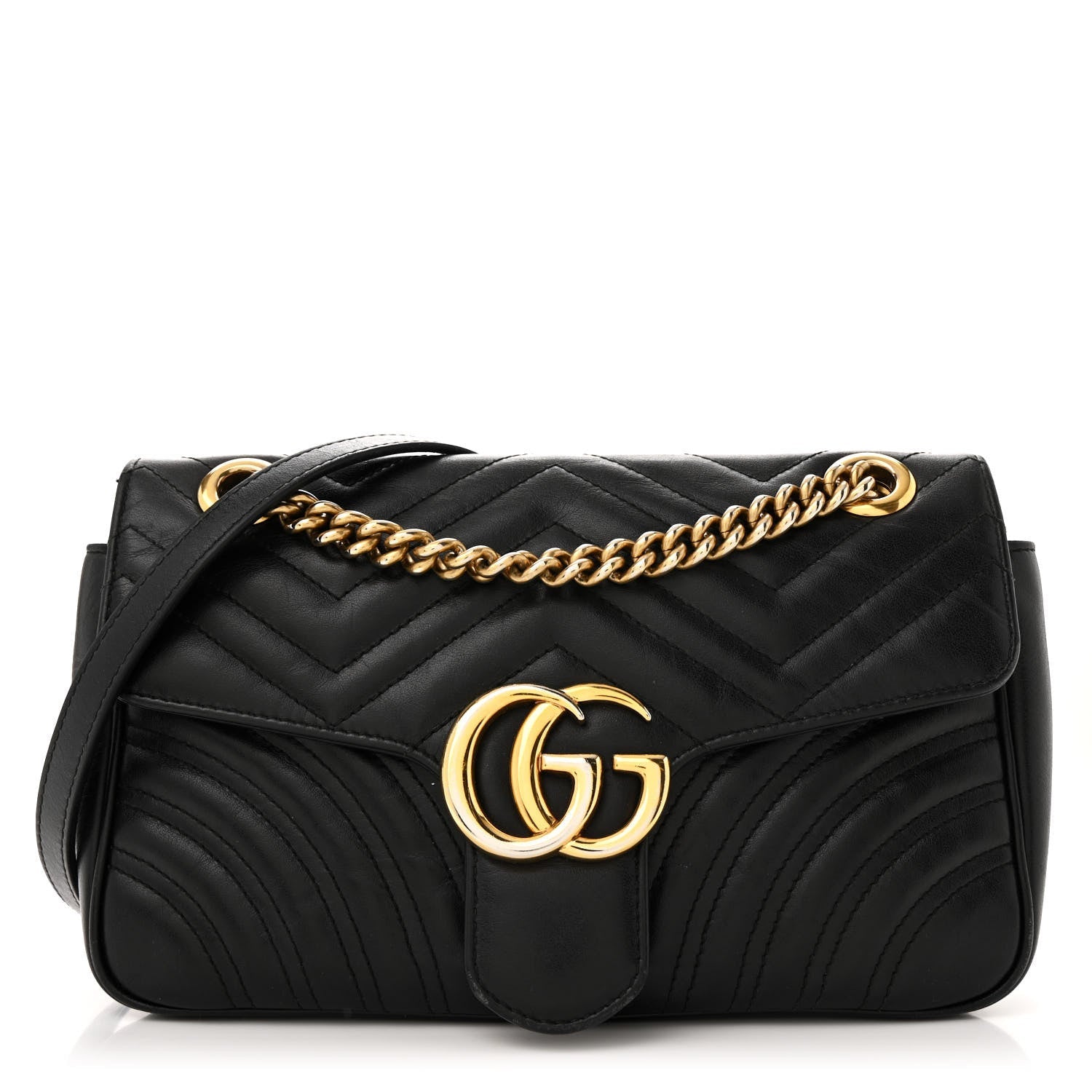 Calfskin Matelasse Small GG Marmont Shoulder Bag Black