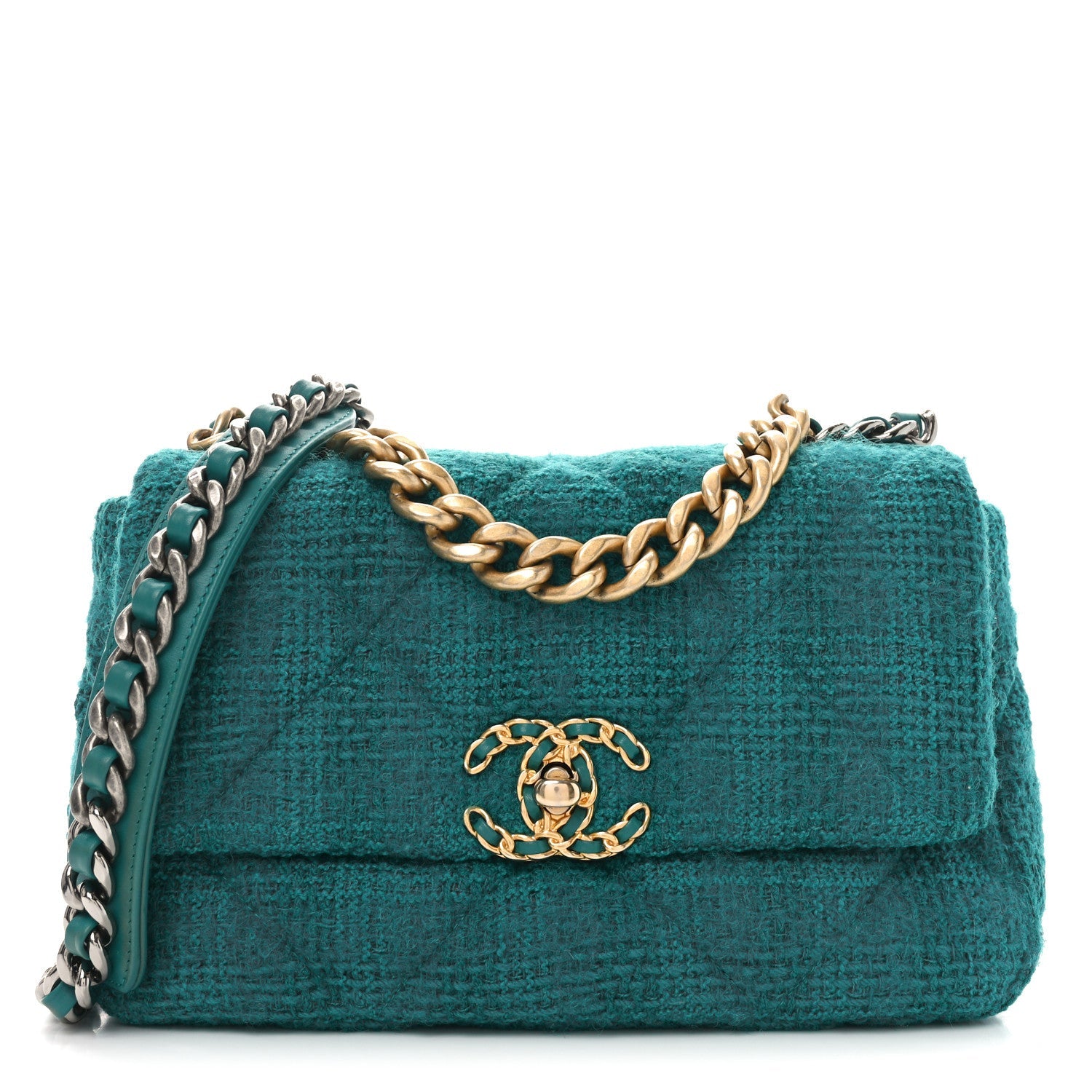 Tweed Quilted Medium Chanel 19 Flap Green