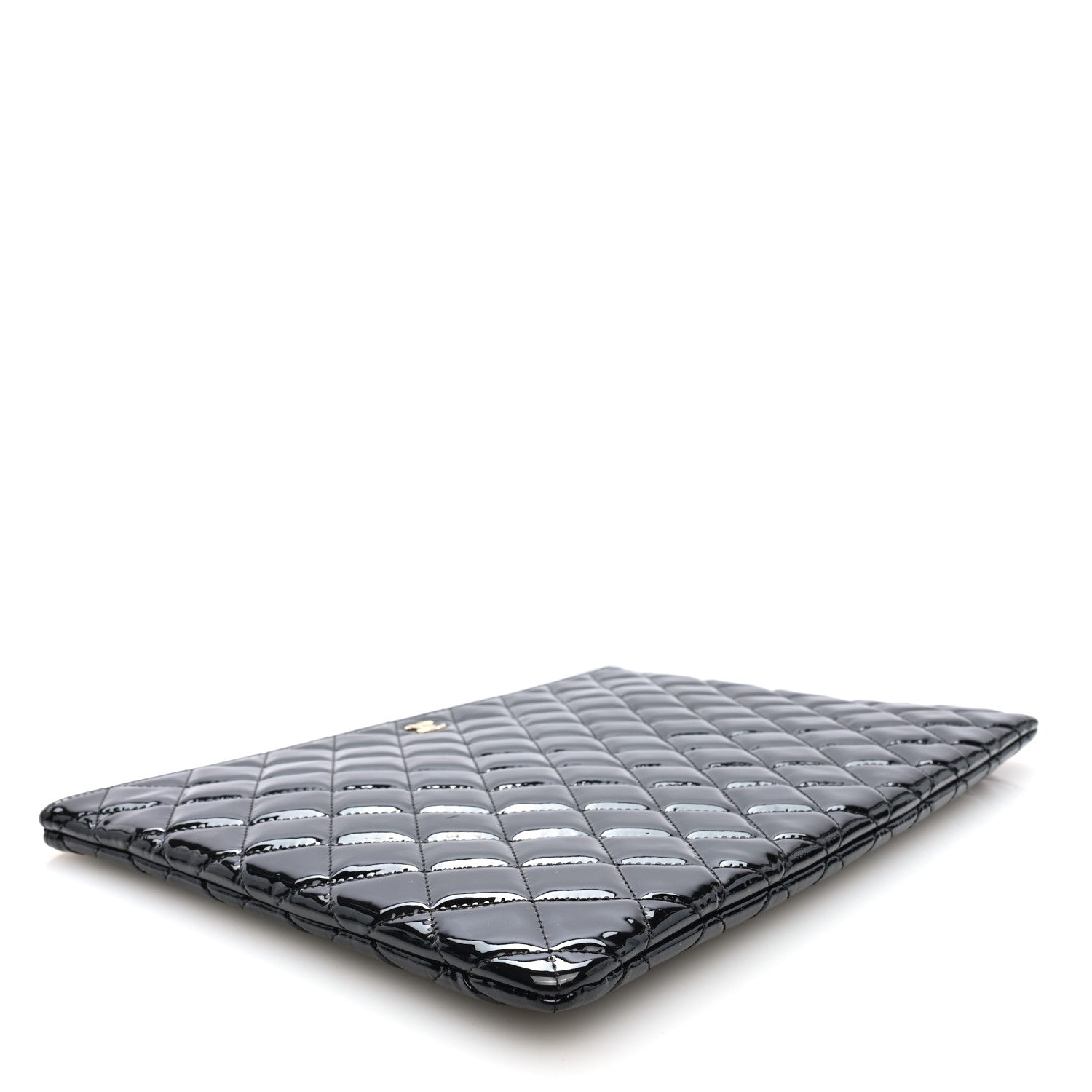 Patent Calfskin Quilted Large Cosmetic Case Black
