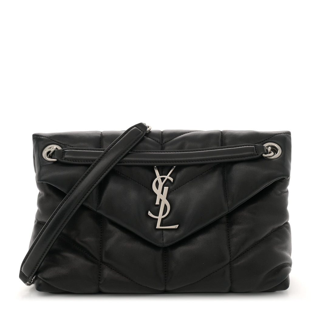 Lambskin Quilted Small Loulou Puffer Monogram Chain Satchel Black
