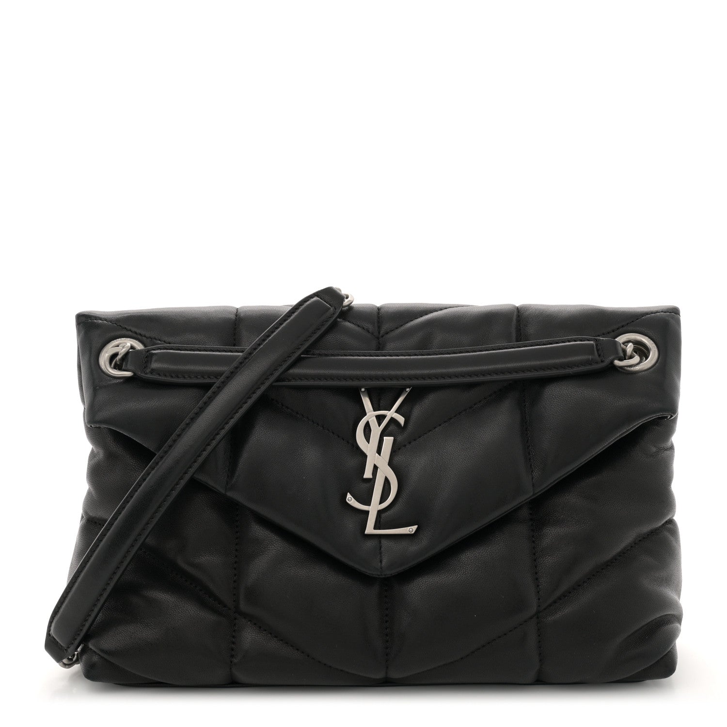 Lambskin Quilted Small Loulou Puffer Monogram Chain Satchel Black
