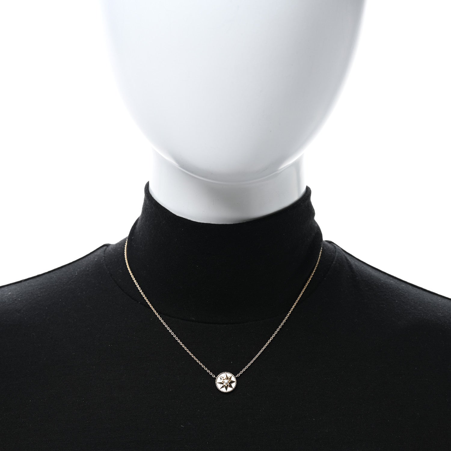 18K Yellow Gold Diamond Mother of Pearl Rose Des Vents Necklace