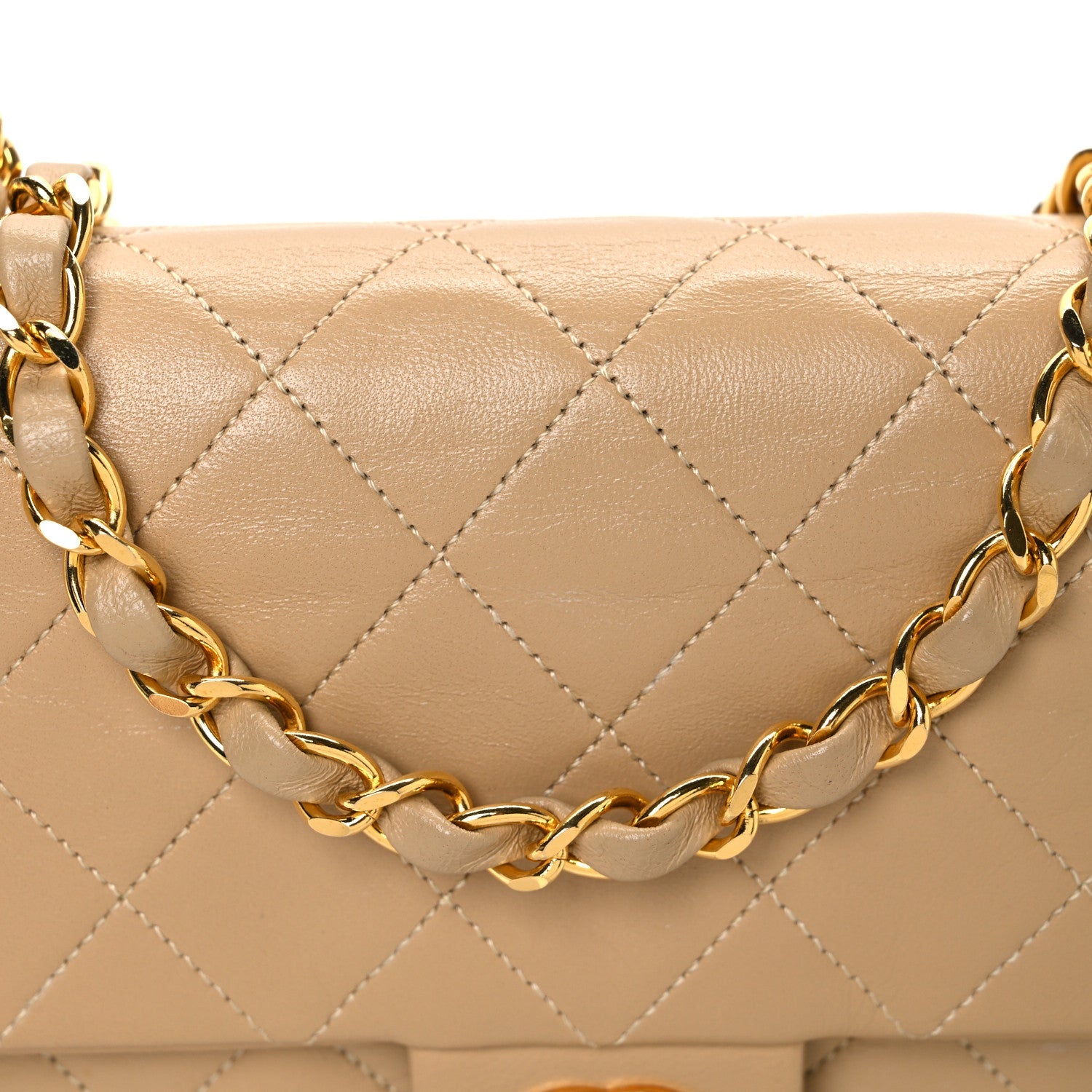 Lambskin Quilted Mini Square Flap Beige