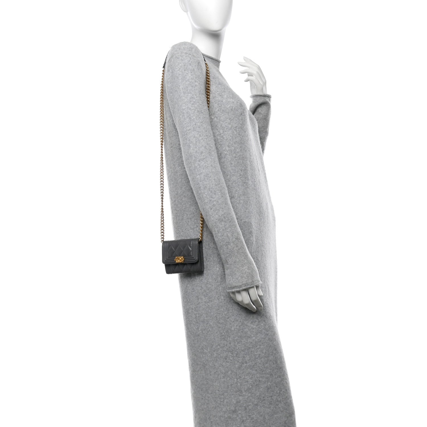 Caviar Quilted Boy  Holder On Chain Grey