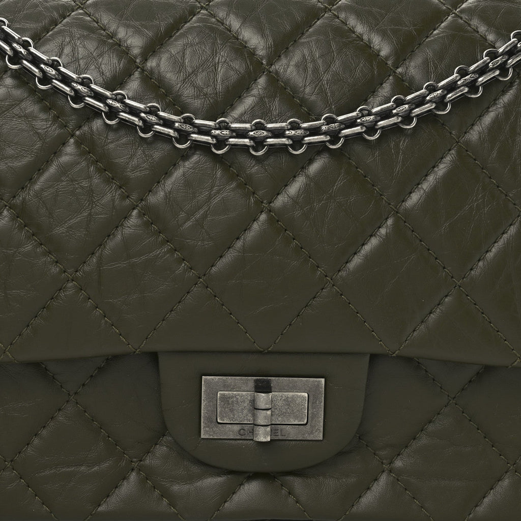Aged Calfskin Quilted 2.55 Reissue 227 Flap Dark Green