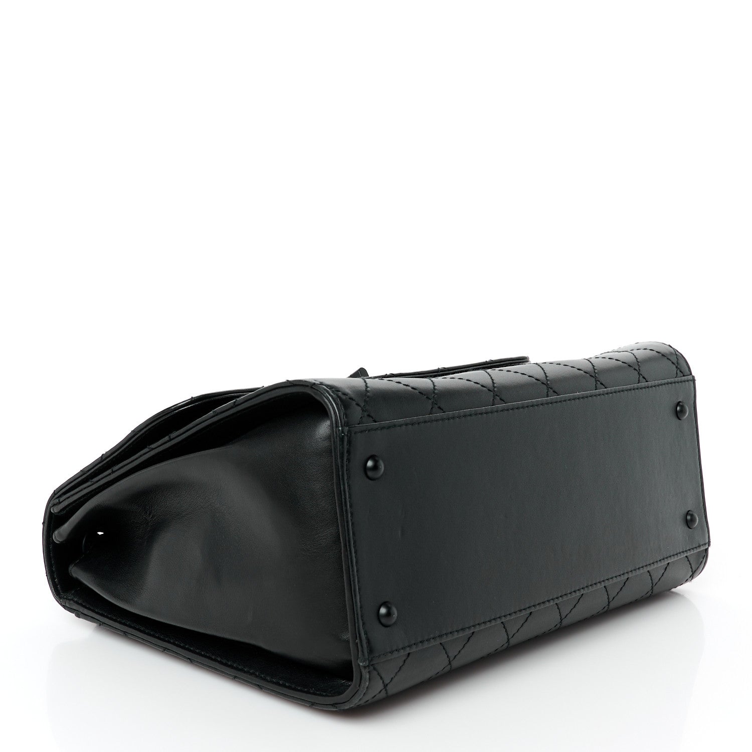 Calfskin Diamond Stitched Flap Shoulder Bag Black
