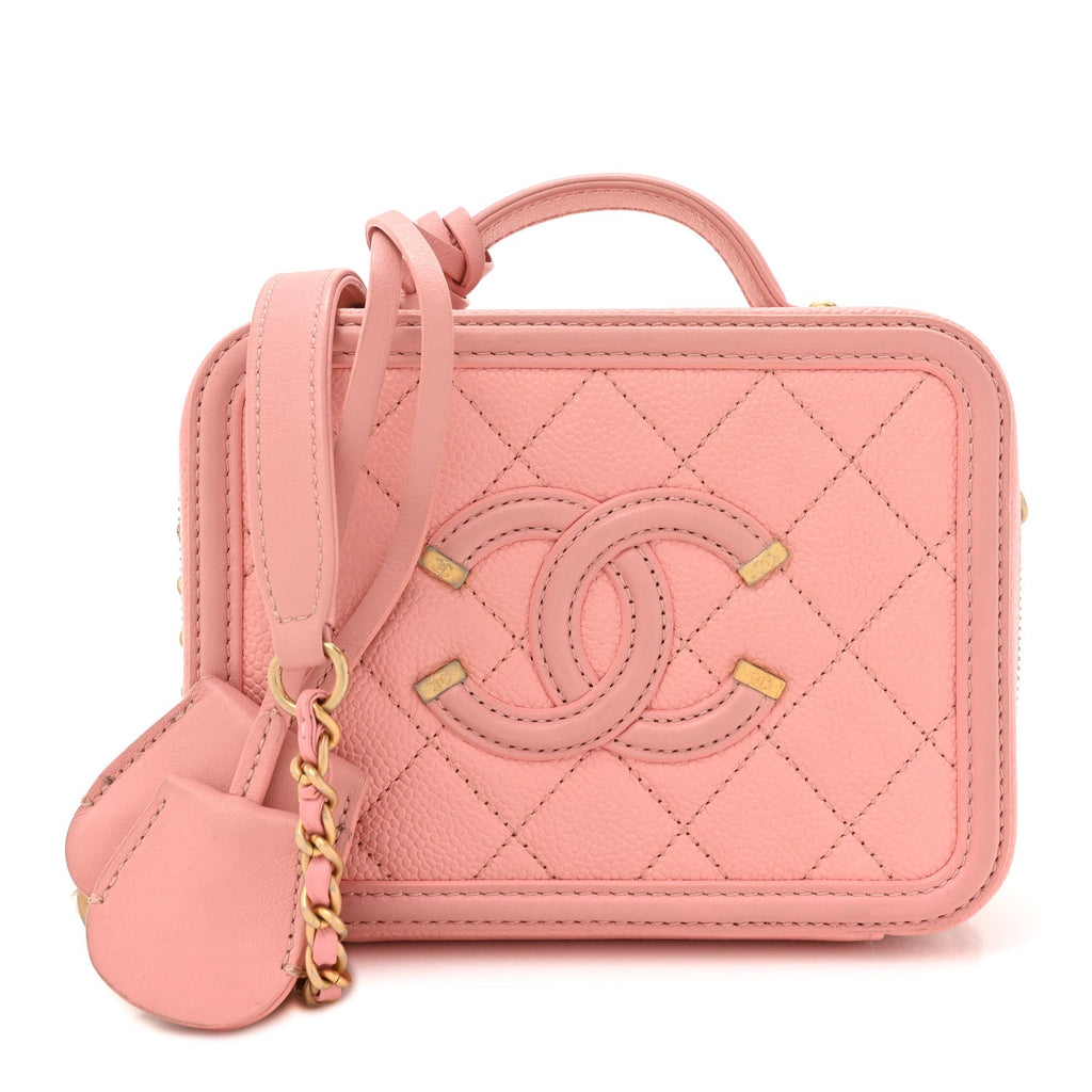 Caviar Quilted Small CC Filigree Vanity Case Rose Pink