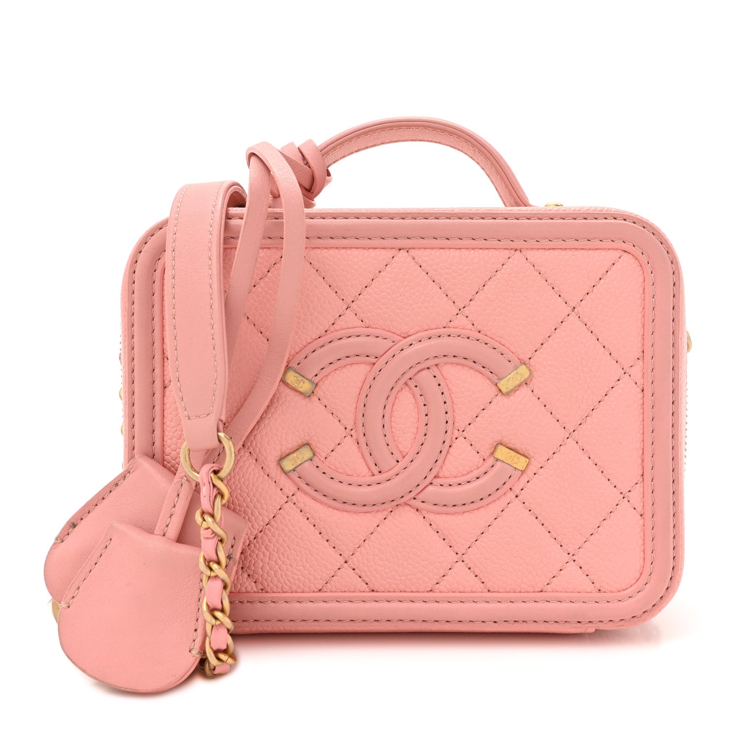 Caviar Quilted Small CC Filigree Vanity Case Rose Pink