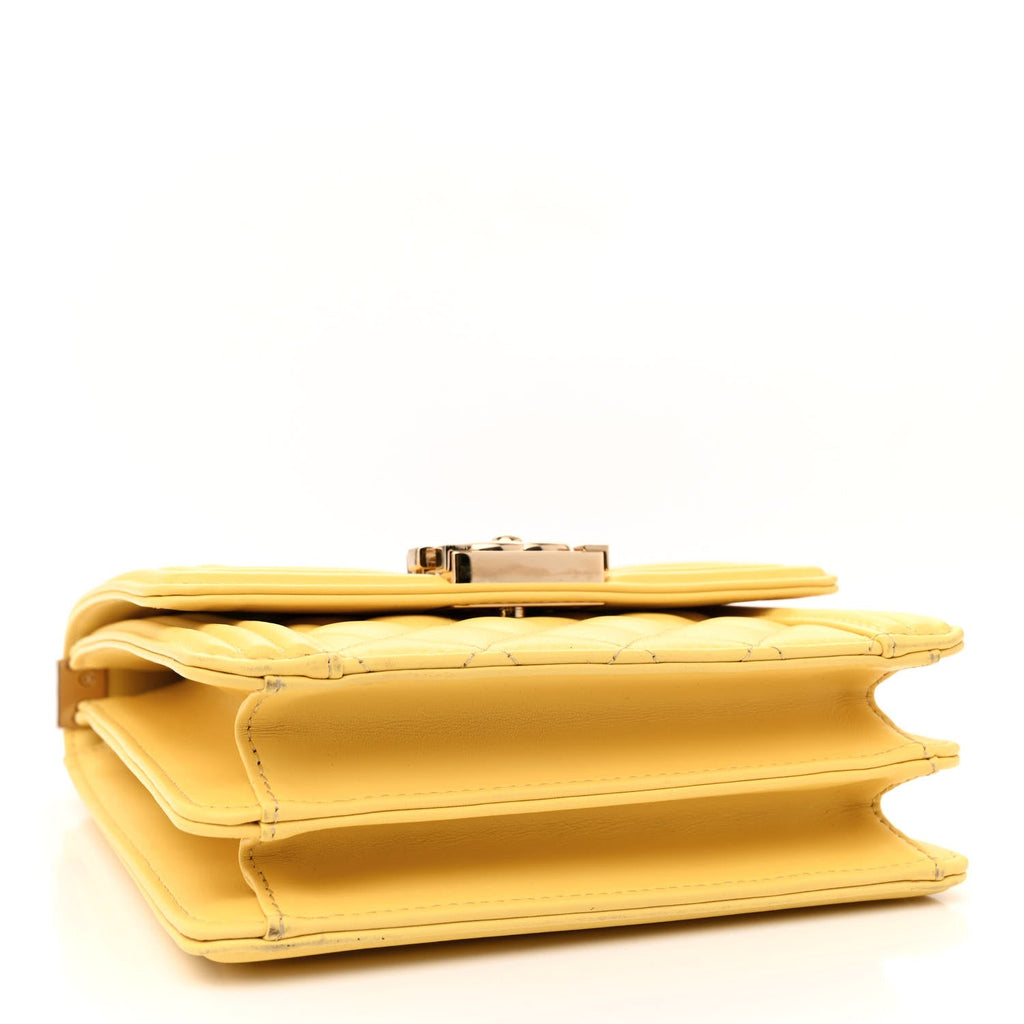 Lambskin Quilted North South Boy Flap Yellow