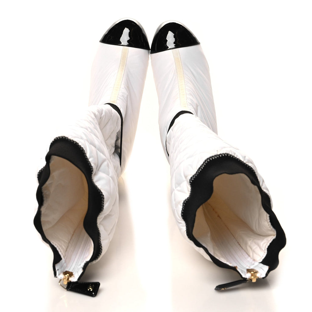 Mixed Fibers Lambskin Patent Calfskin Convertible High Boots 37.5 White