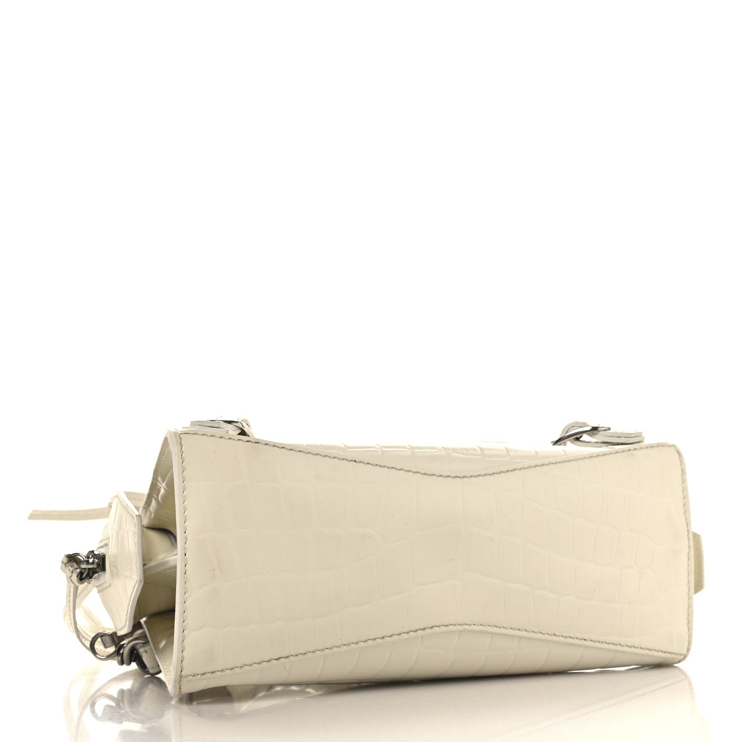 Semi Shiny Calfskin Crocodile Embossed Neo Classic Silver Hardware Mini City White