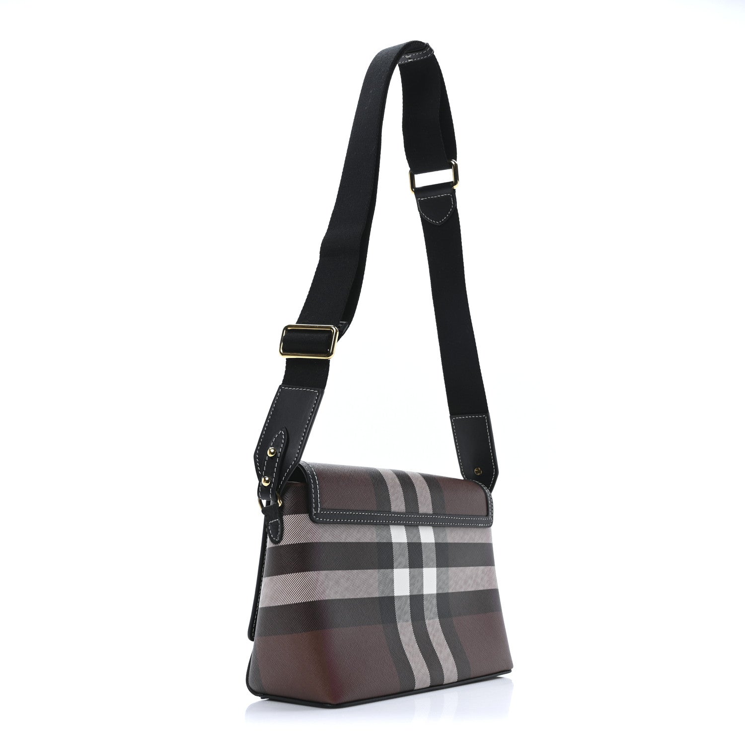 Coated Canvas Calfskin Vintage Check Medium Note Crossbody Bag Dark Birch Black