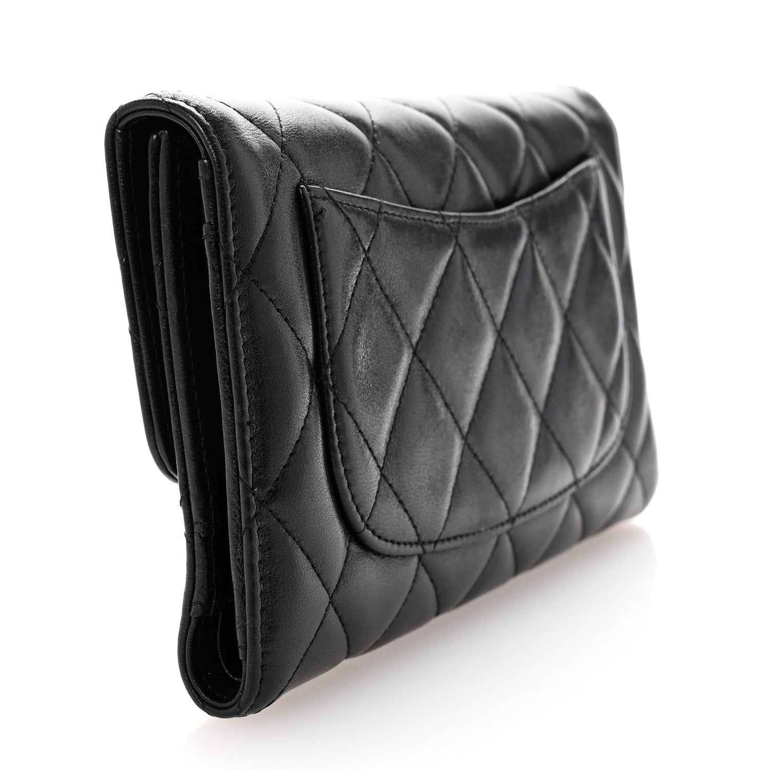 Aged Calfskin Quilted Large Reissue Gusset Flap Wallet Black