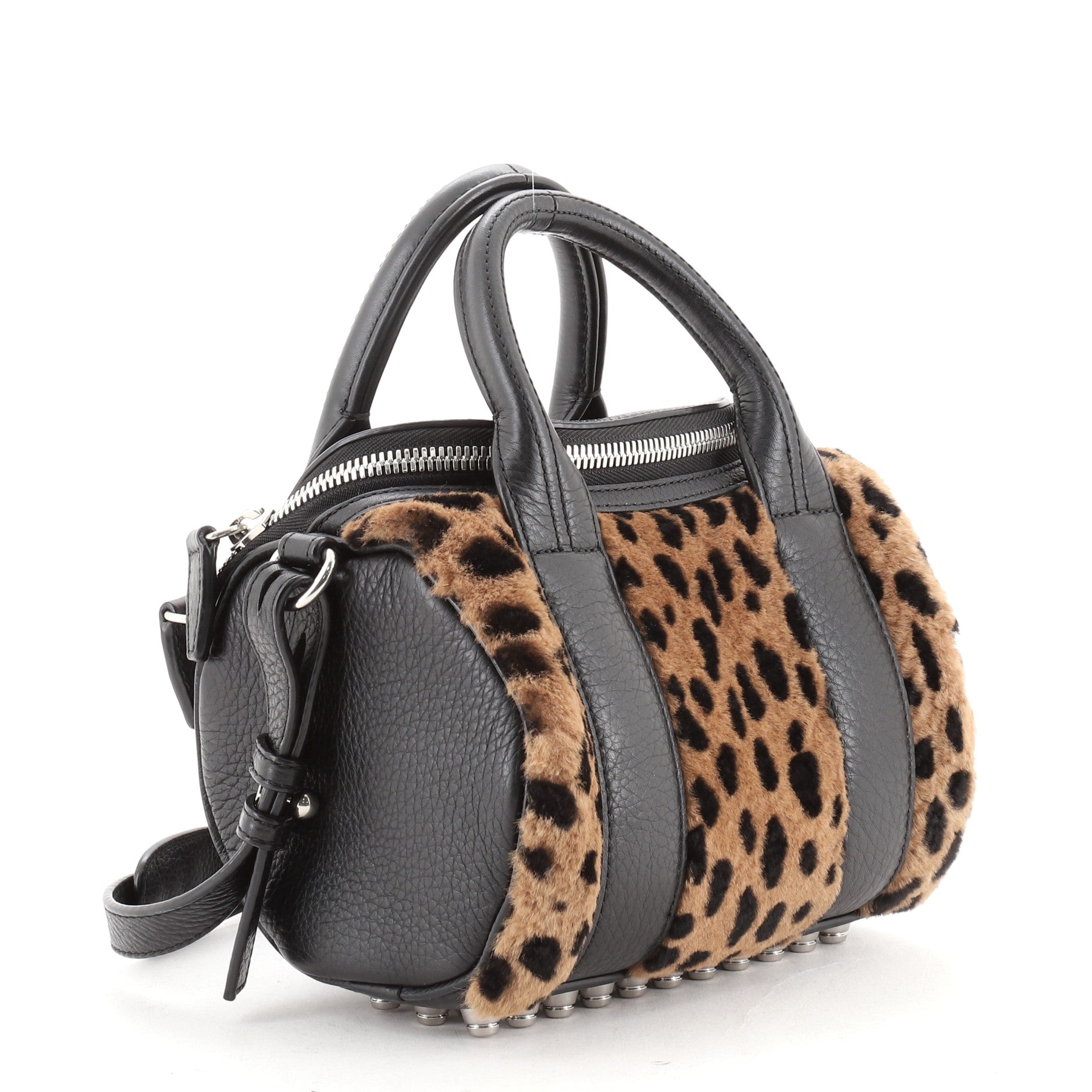 Rockie Satchel Leather and Printed Fur Mini