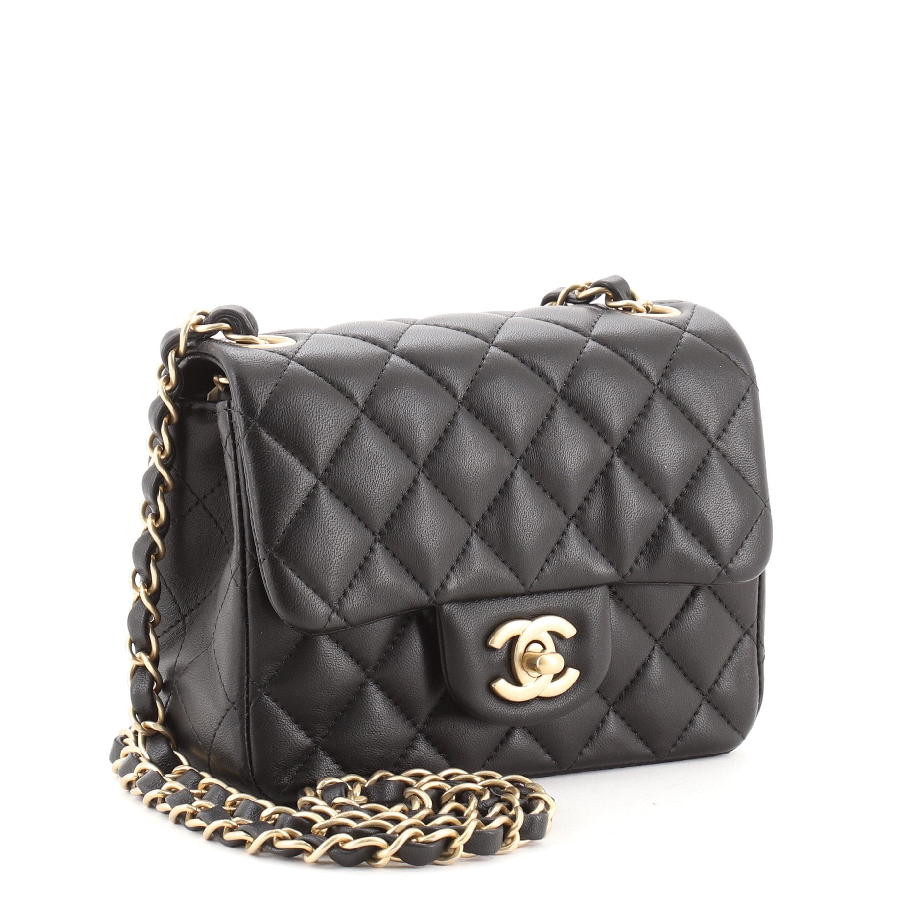 Square Classic Single Flap Bag Quilted Lambskin Mini