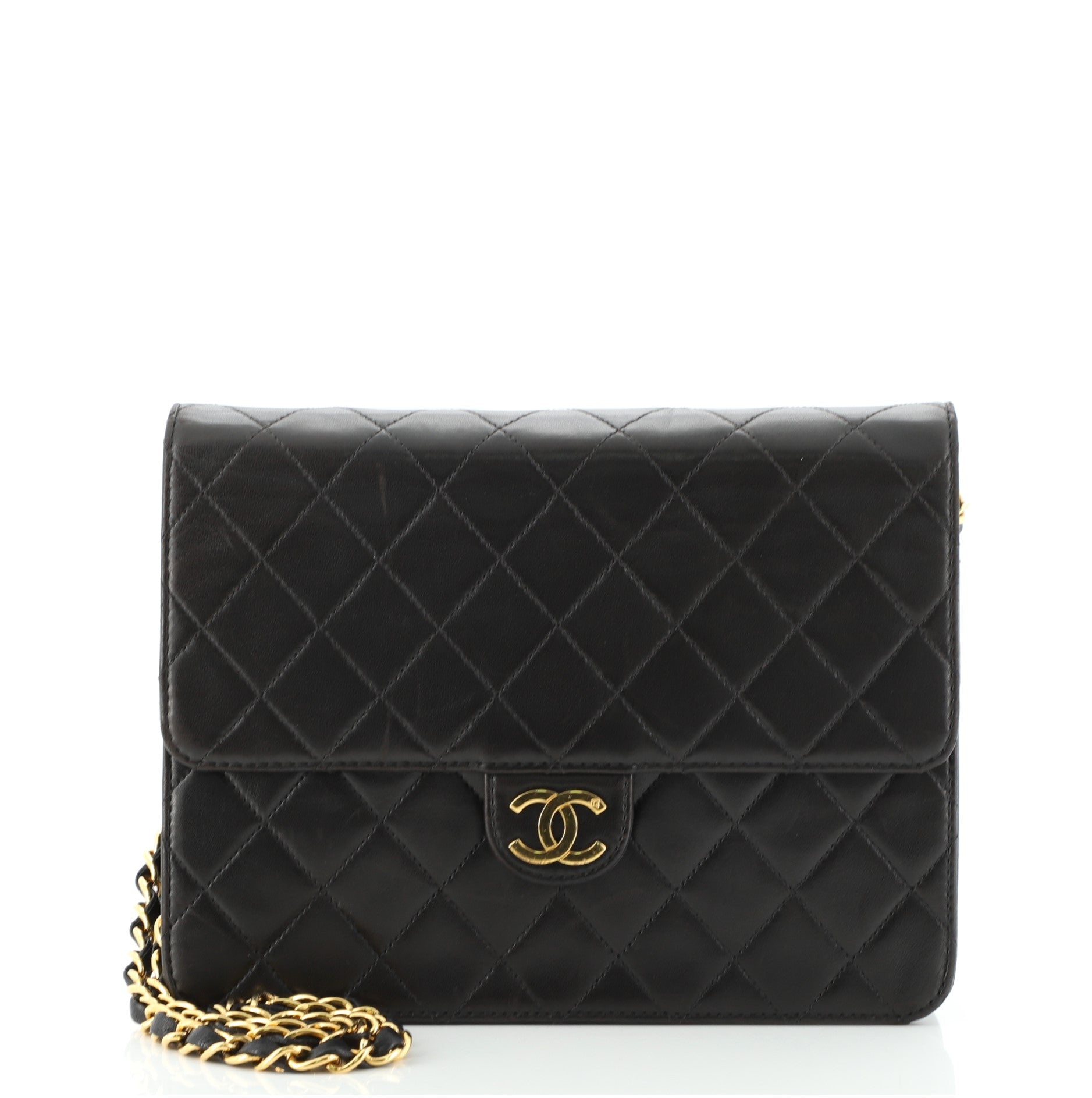 Vintage Clutch with Chain Quilted Leather Small