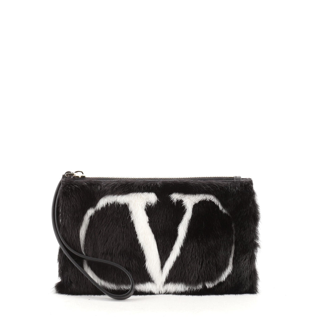 VLogo Wristlet Clutch Fur and Leather