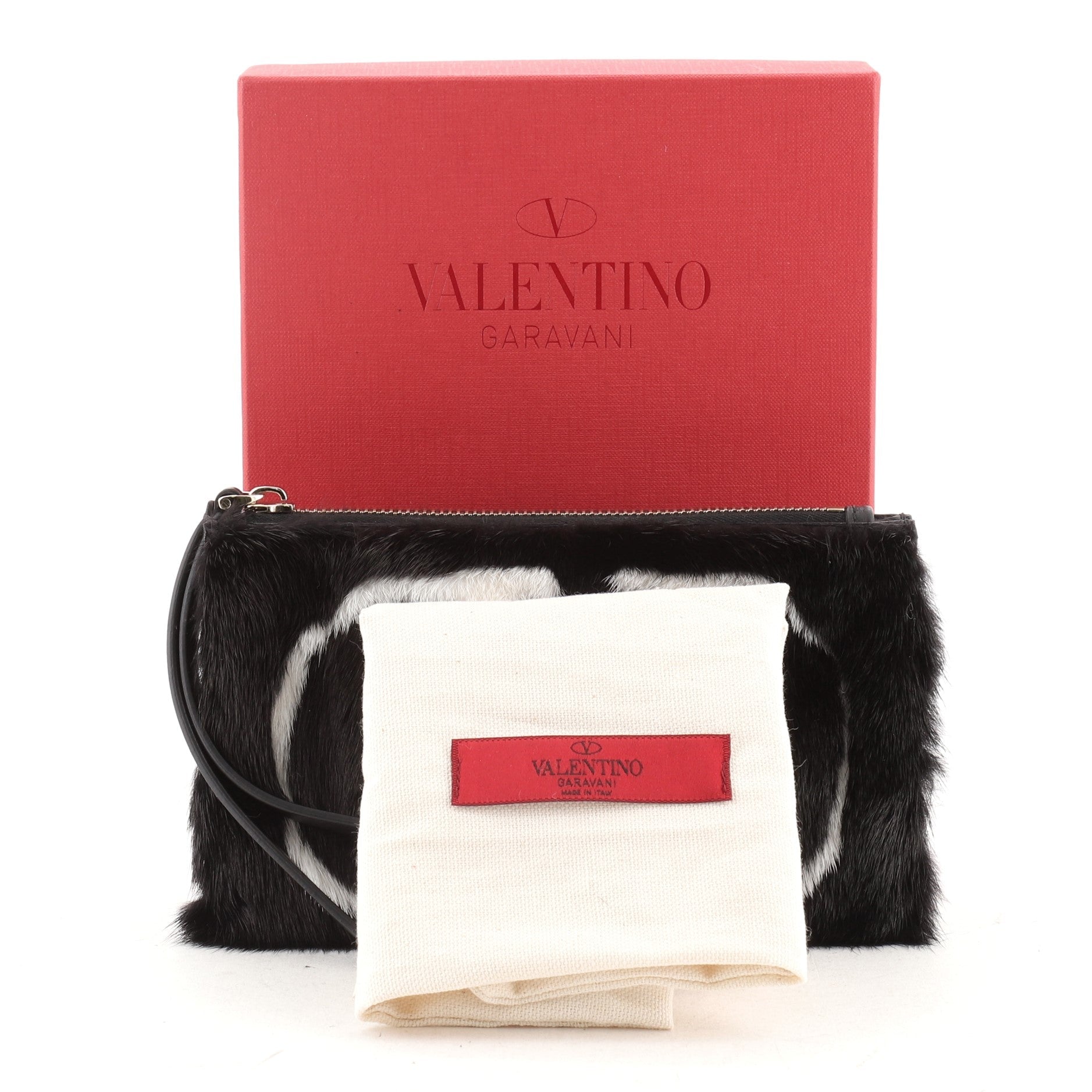 VLogo Wristlet Clutch Fur and Leather