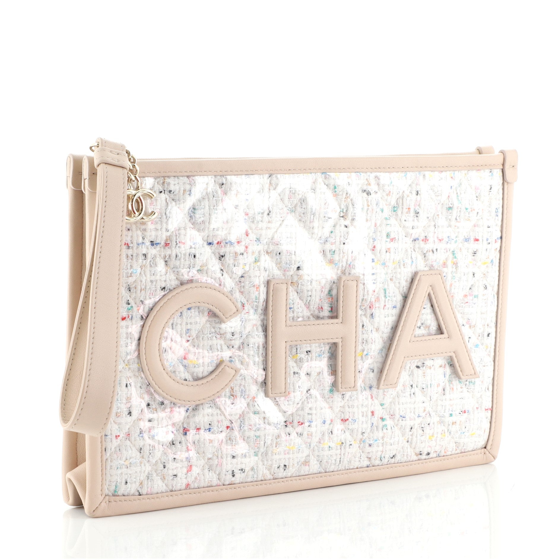 Logo Wristlet Clutch PVC Over Quilted Tweed Large