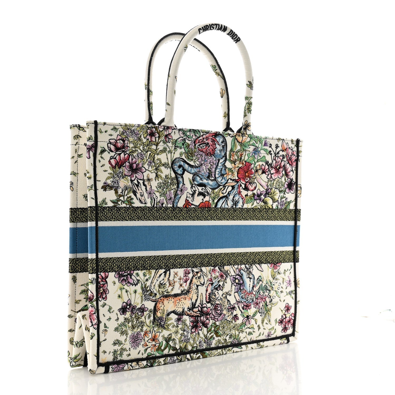 Canvas Embroidered Large D-Constellation Book Tote Latte Multicolor