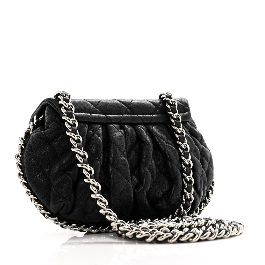 Washed Lambskin Quilted Mini Chain Around Flap Black