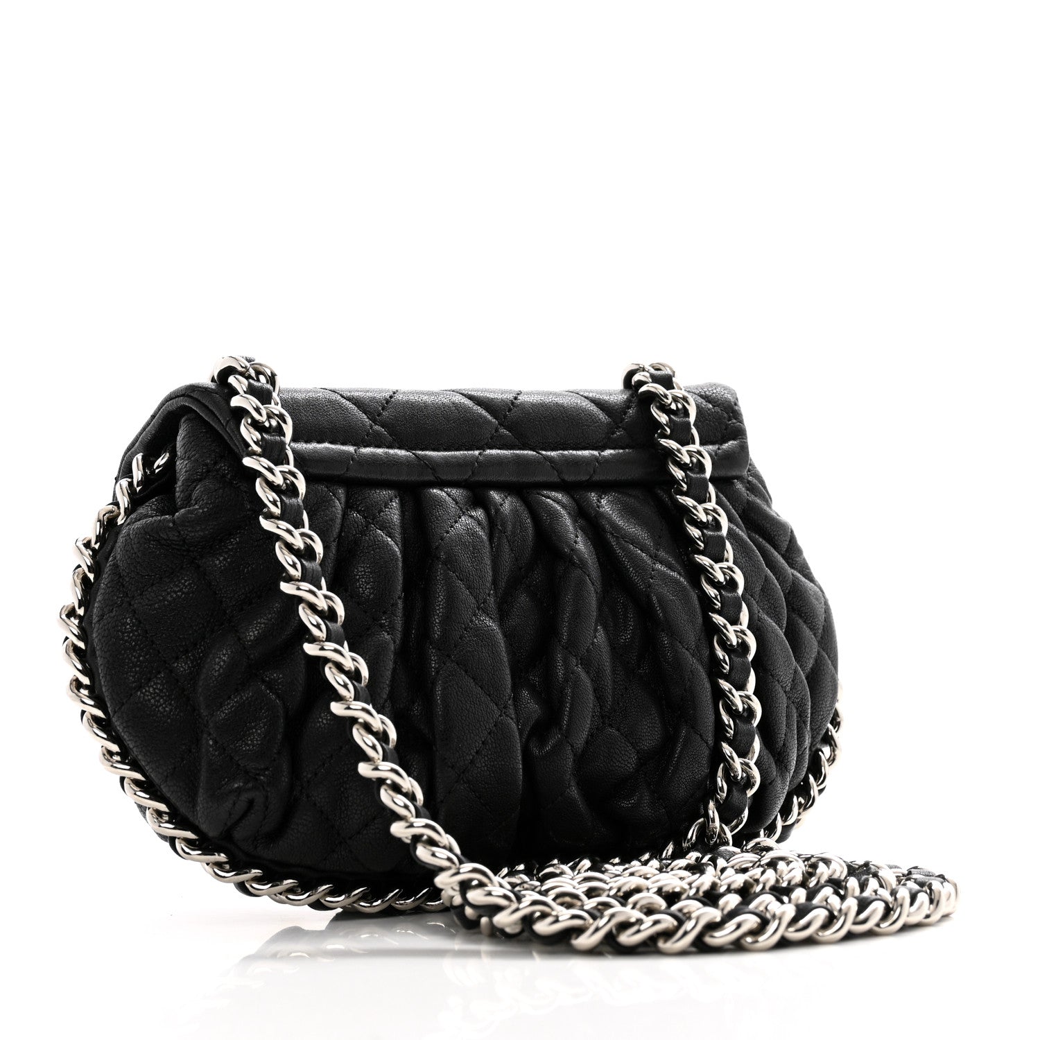 Washed Lambskin Quilted Mini Chain Around Flap Black