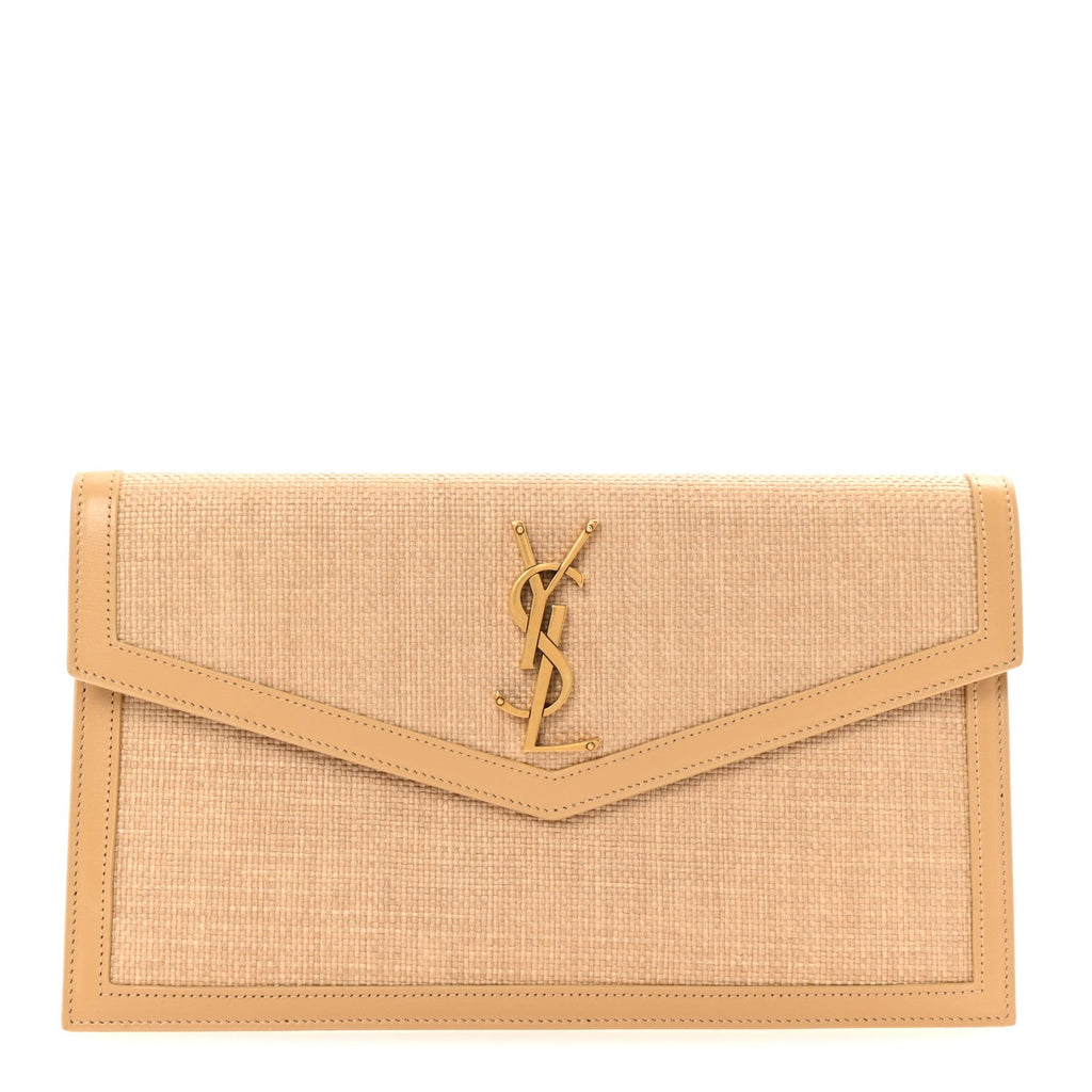 Micro Raffia Uptown Pouch Natural Hay Blush