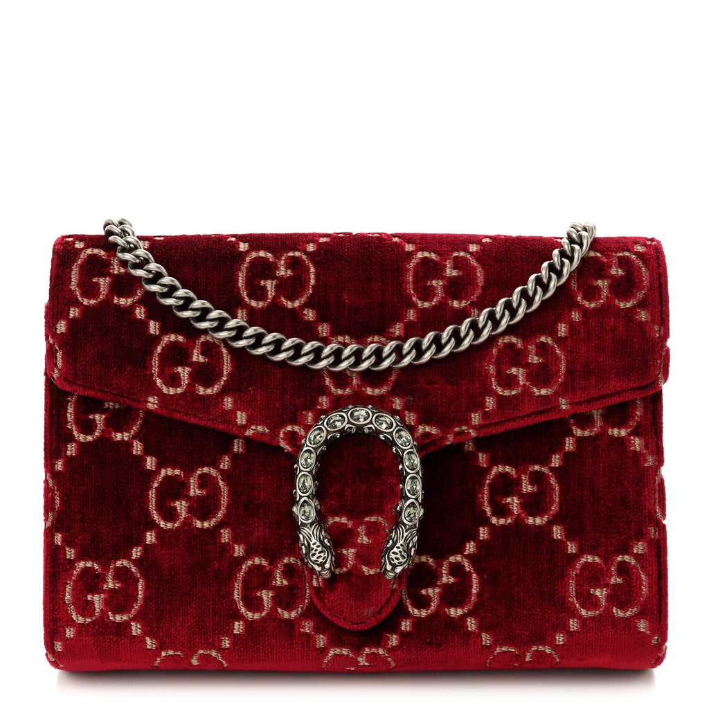 Velvet GG Monogram Mini Dionysus Chain Wallet Red Cipria