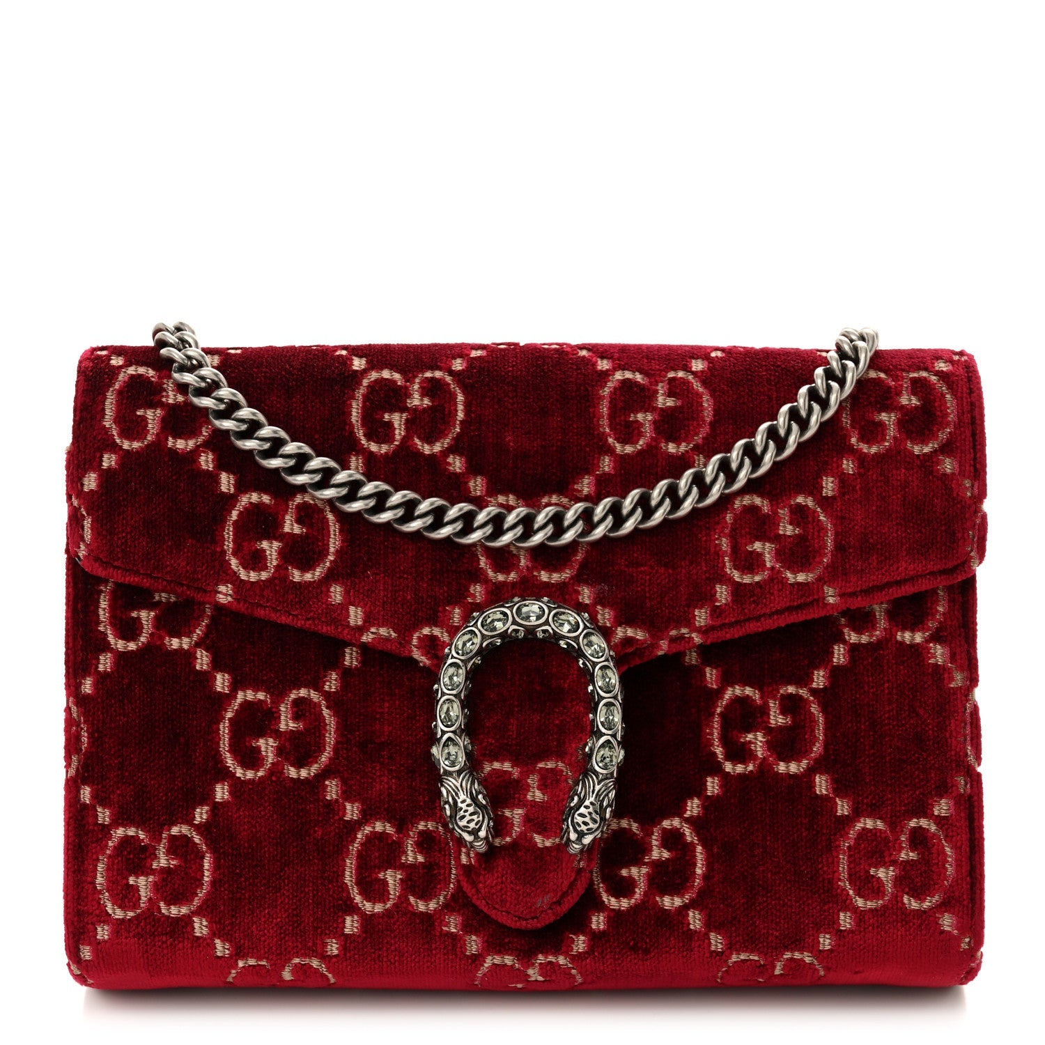 Velvet GG Monogram Mini Dionysus Chain Wallet Red Cipria