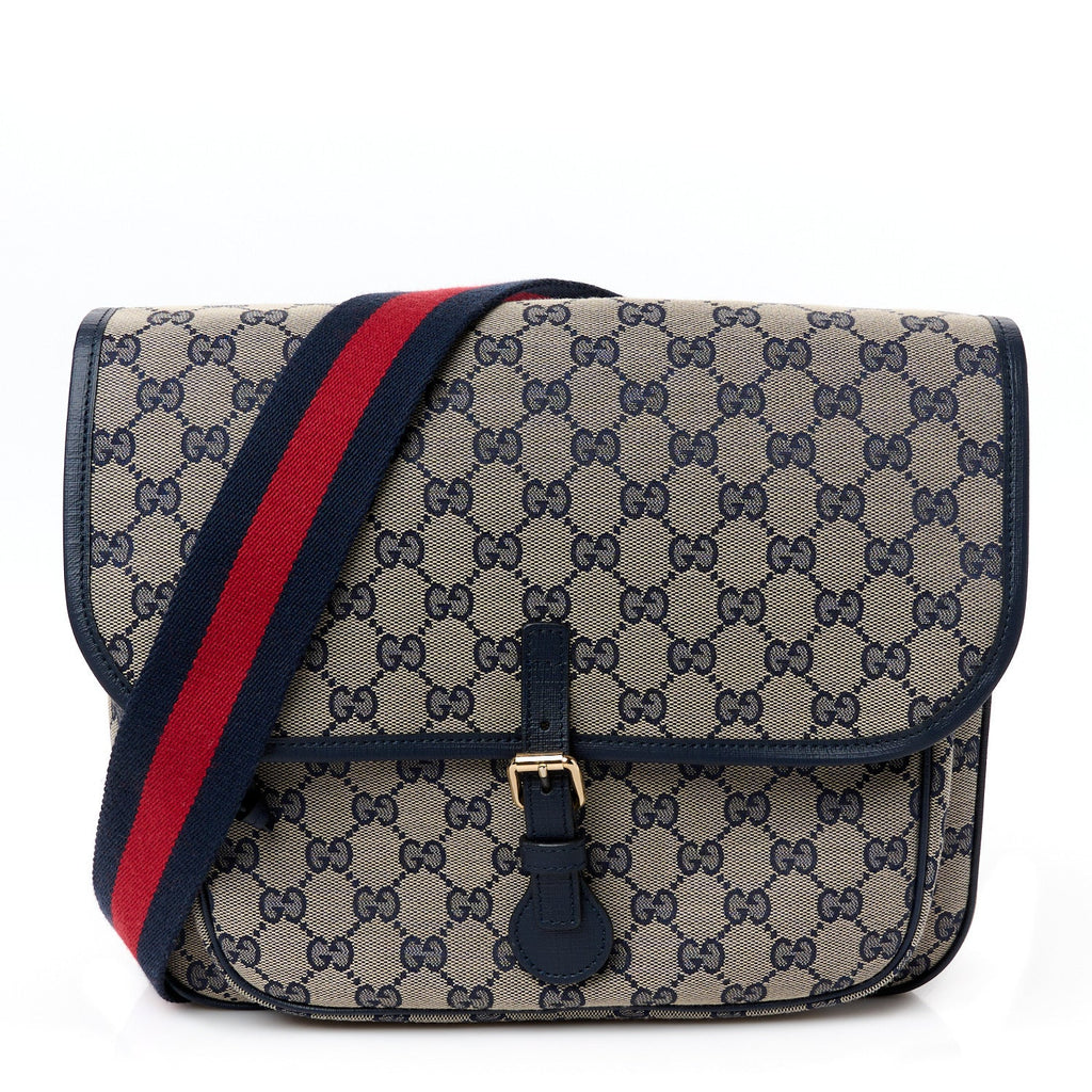 Monogram Web Childrens Messenger Bag Beige Blue