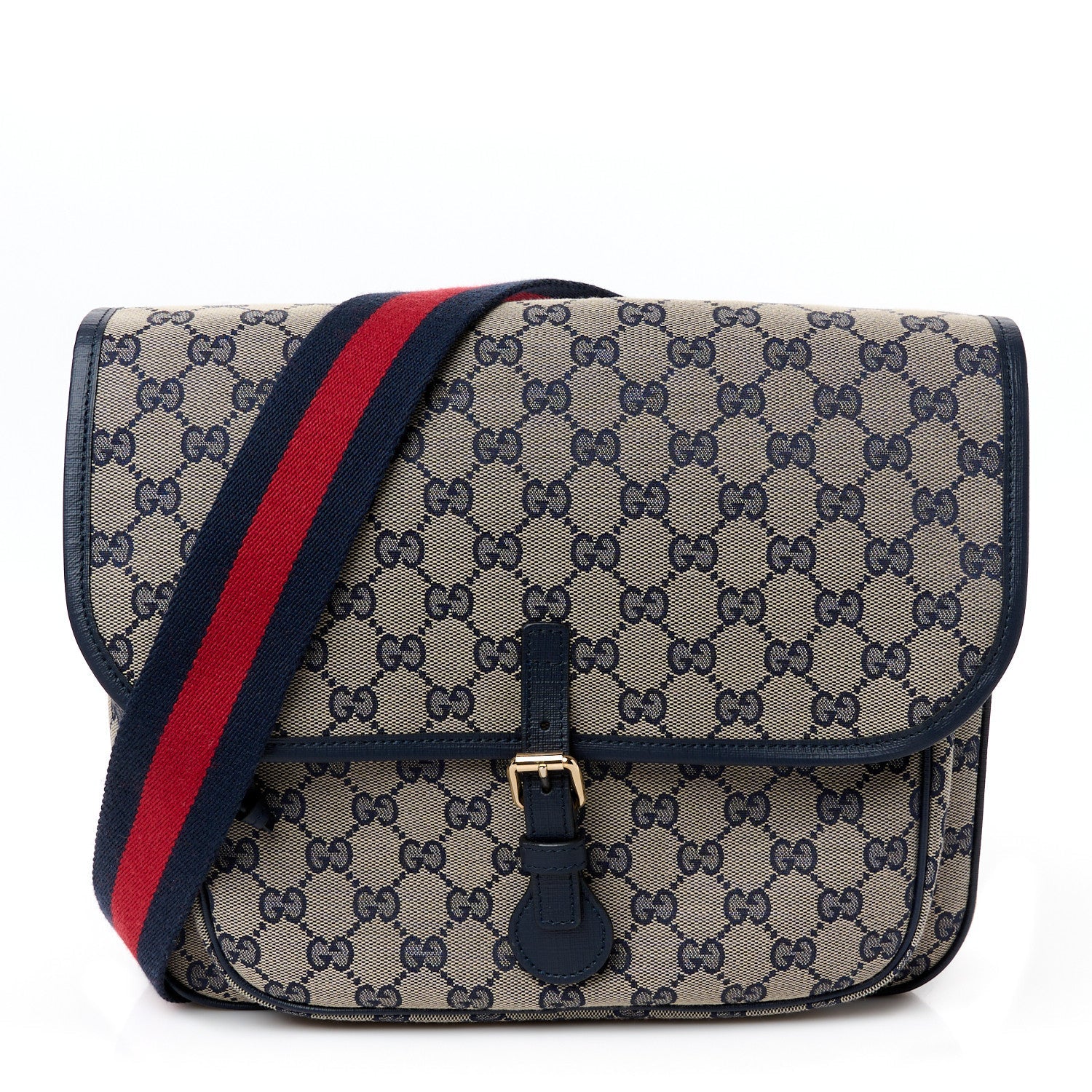 Monogram Web Childrens Messenger Bag Beige Blue