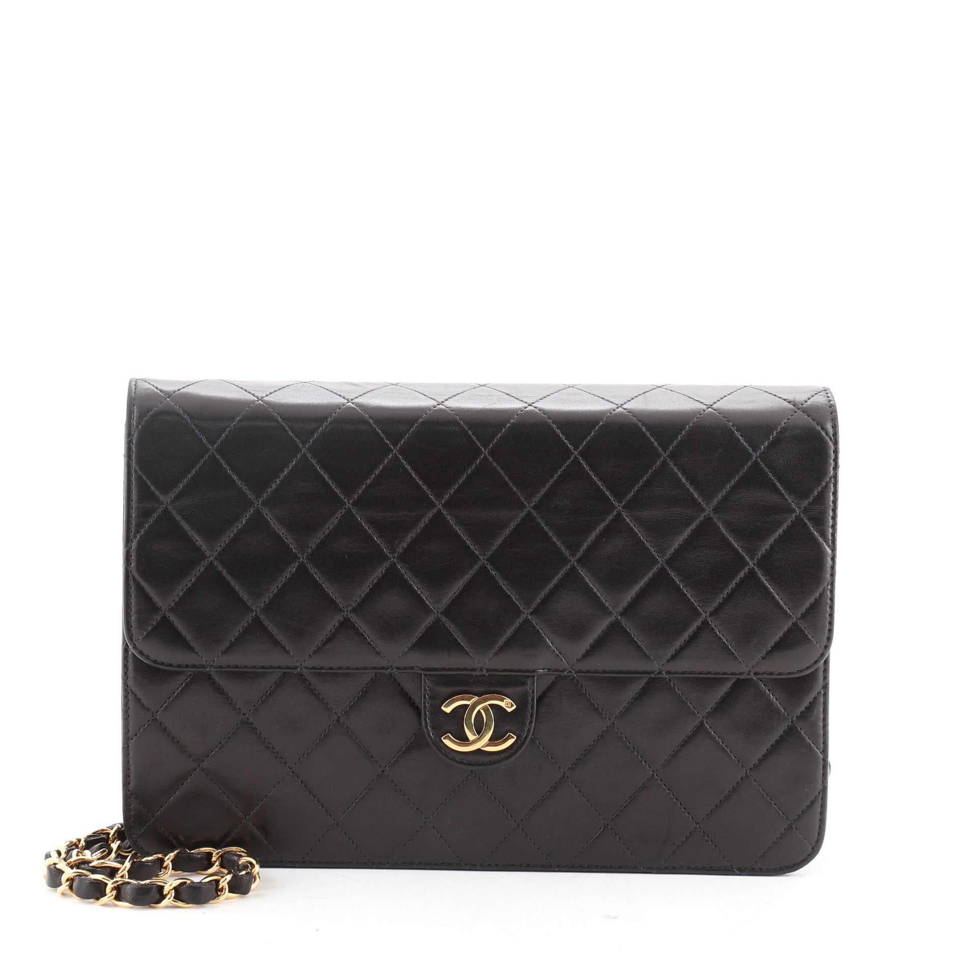 Vintage Clutch with Chain Quilted Leather Medium