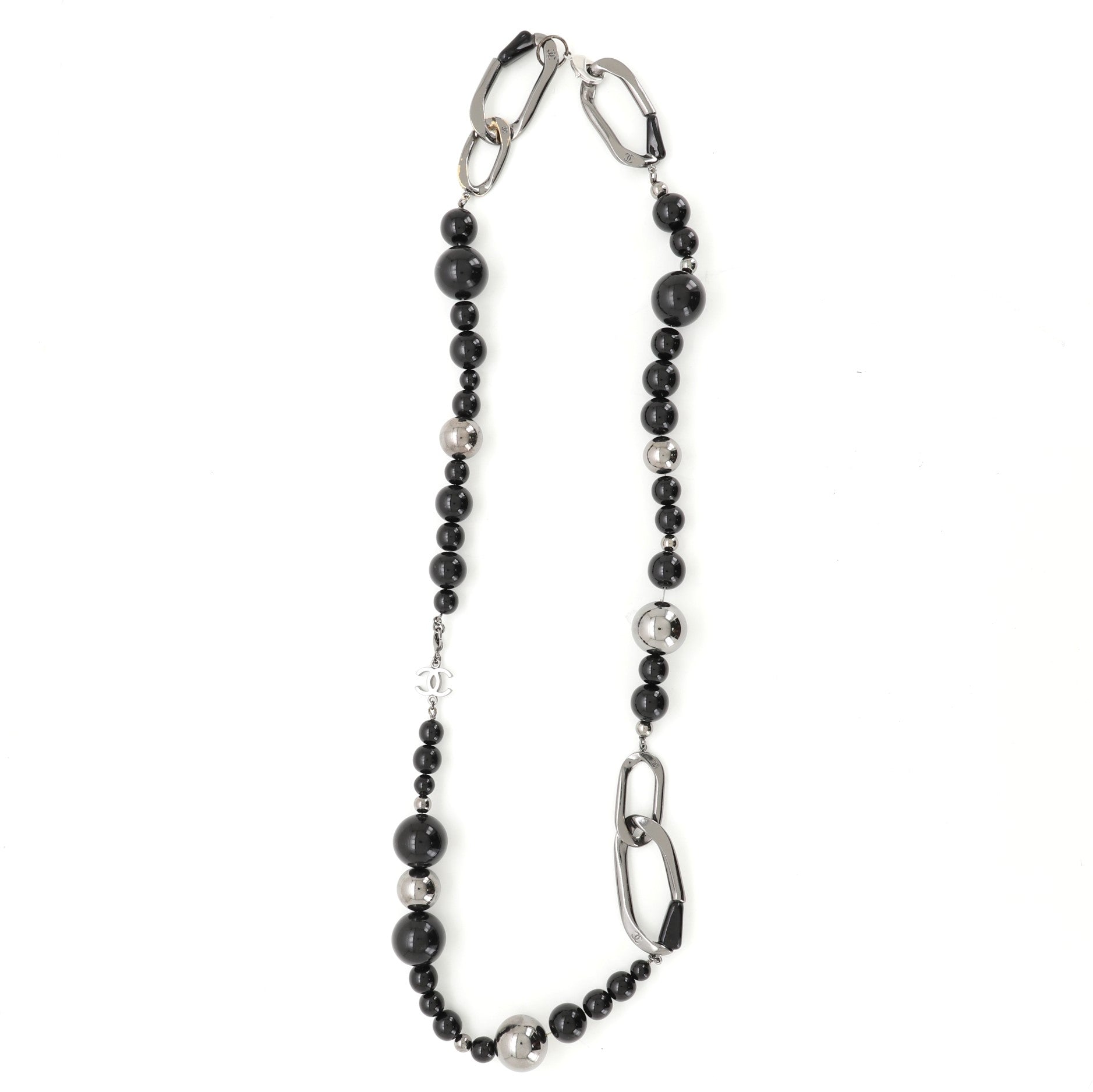 Beaded Long Necklace Ruthenium