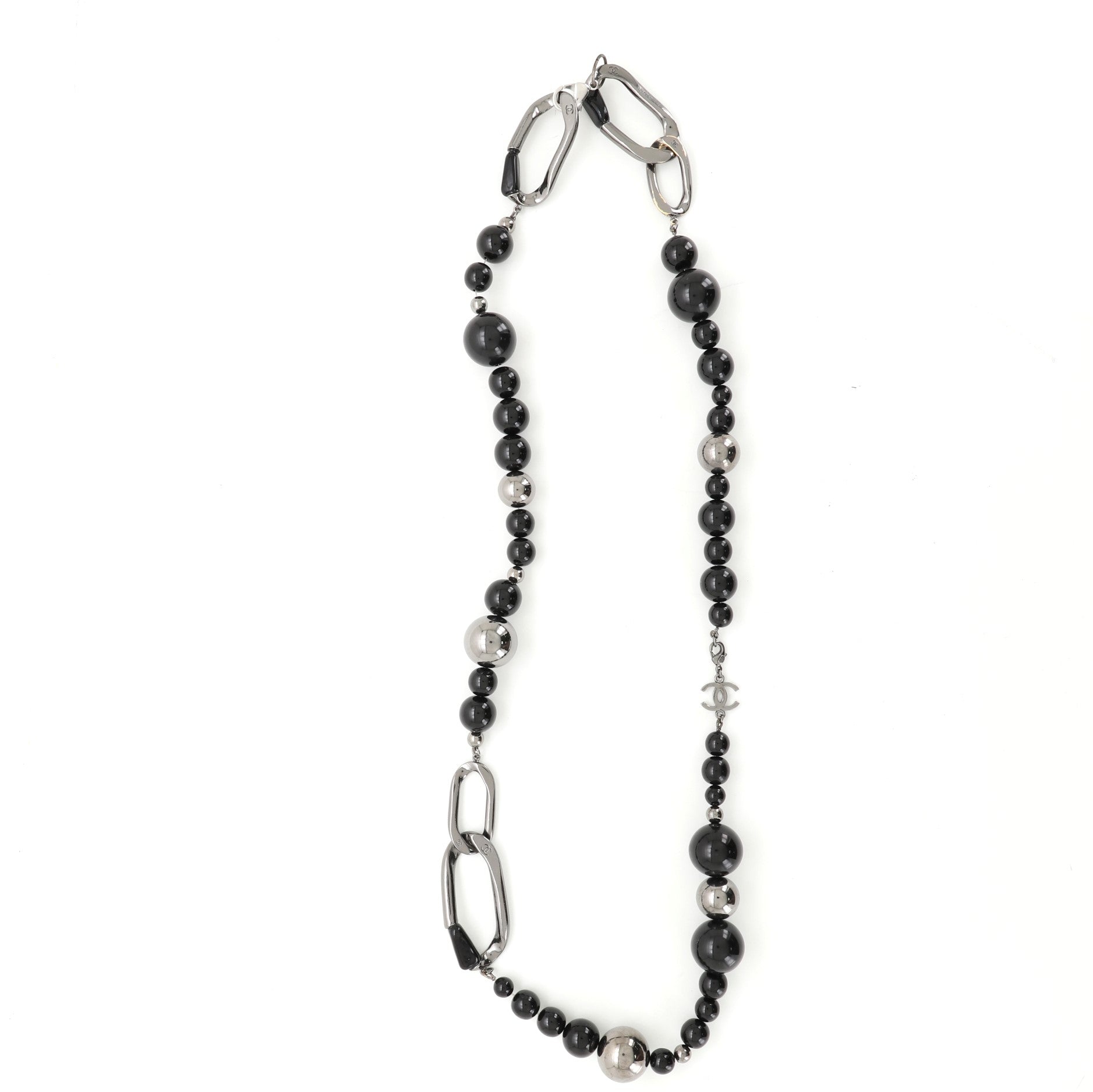 Beaded Long Necklace Ruthenium