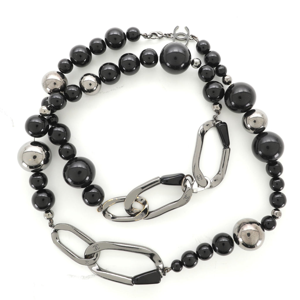 Beaded Long Necklace Ruthenium