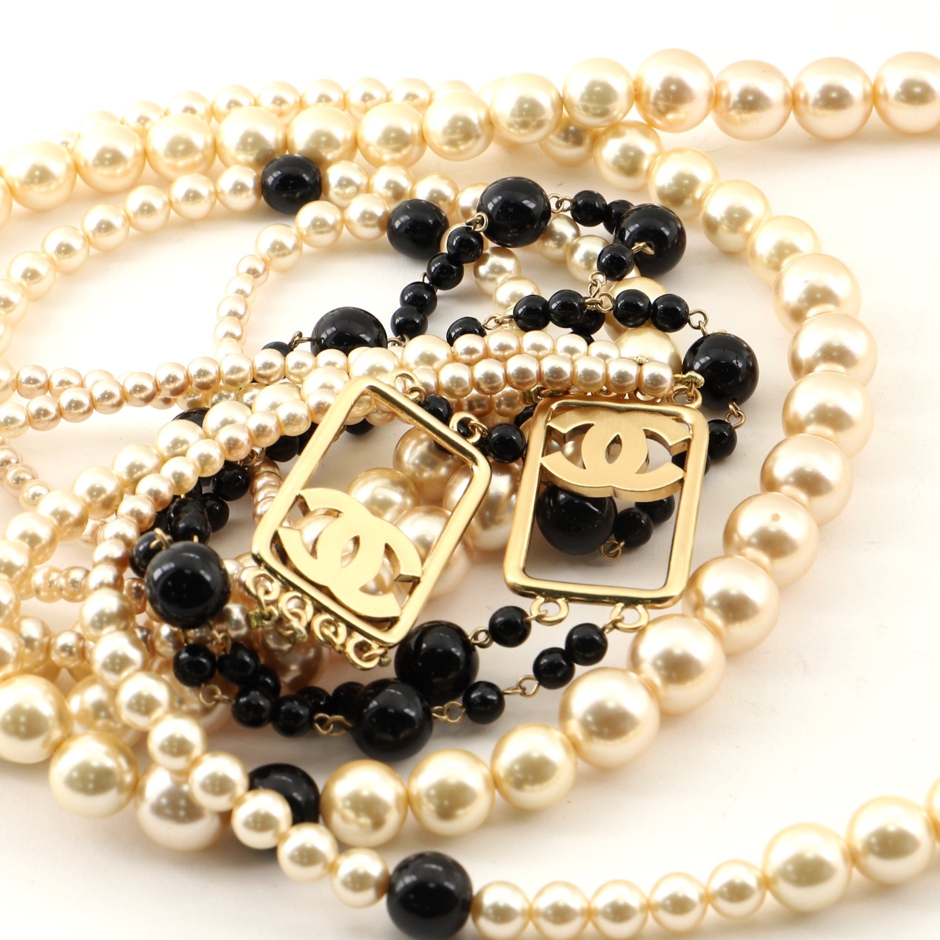 CC Multiple Strand Necklace Faux Pearls and Beads