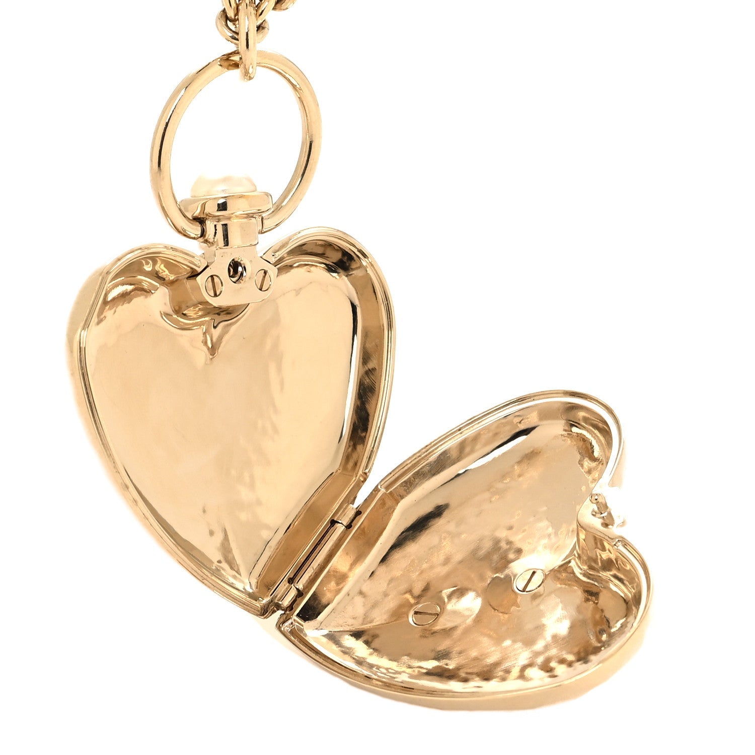 Metal CC Heart Locket Necklace Gold